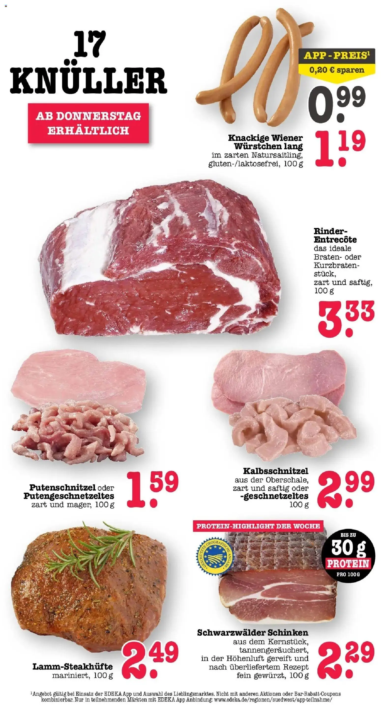 E center Prospekt Achern (ab 19.10.2026) zum Blättern | Seite: 92 | Produkte: Wiener wurstchen, Entrecote, Putenschnitzel, Schinken
