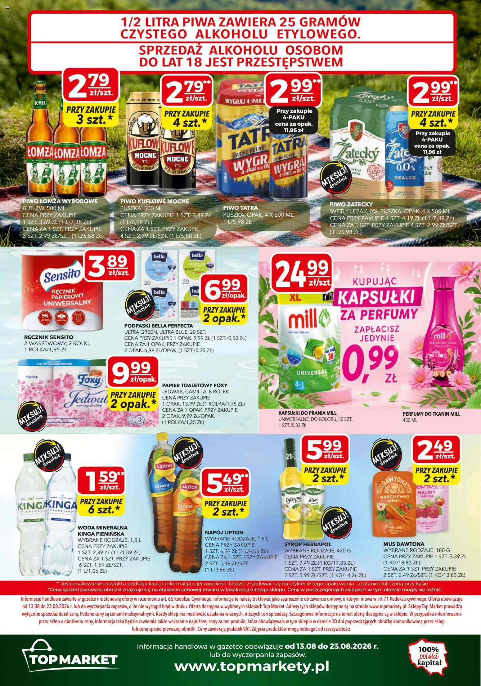 Top Market gazetka mini od 13.08.2026 | Strona: 4 | Produkty: Cytryna, Podpaski bella, Mus dawtona, Piwo zatecky