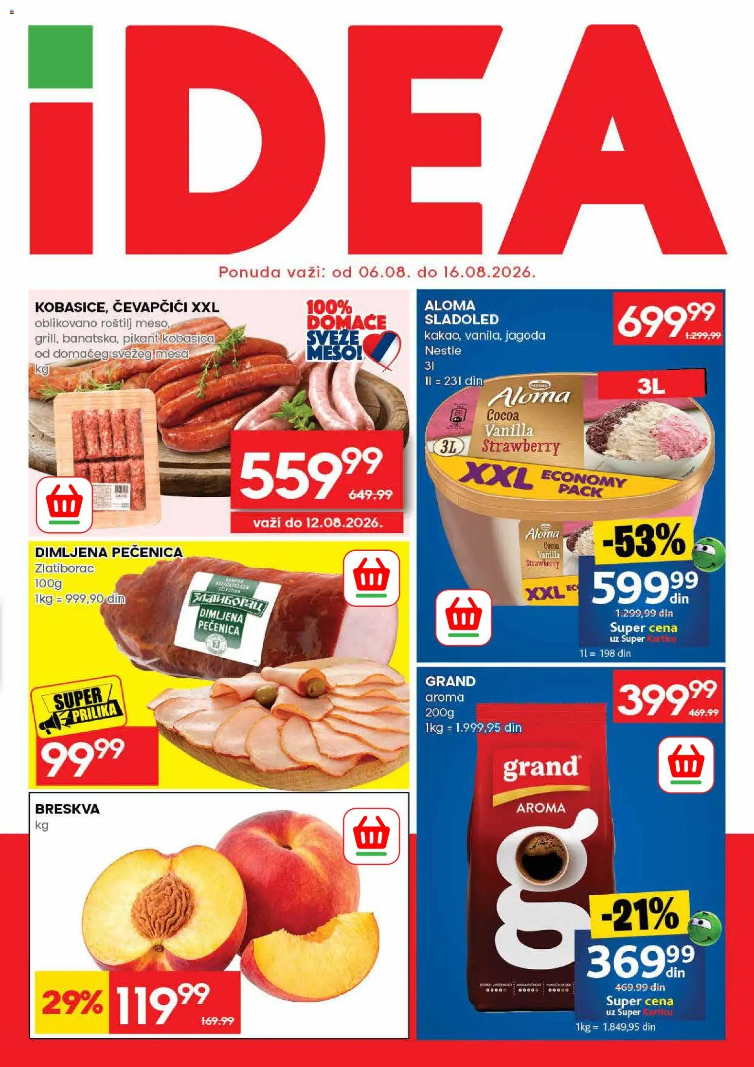 Idea katalog - važi od 06.08.2026 | Strana: 1 | Proizvode: Sladoled, Jagoda, Breskva, Pečenica