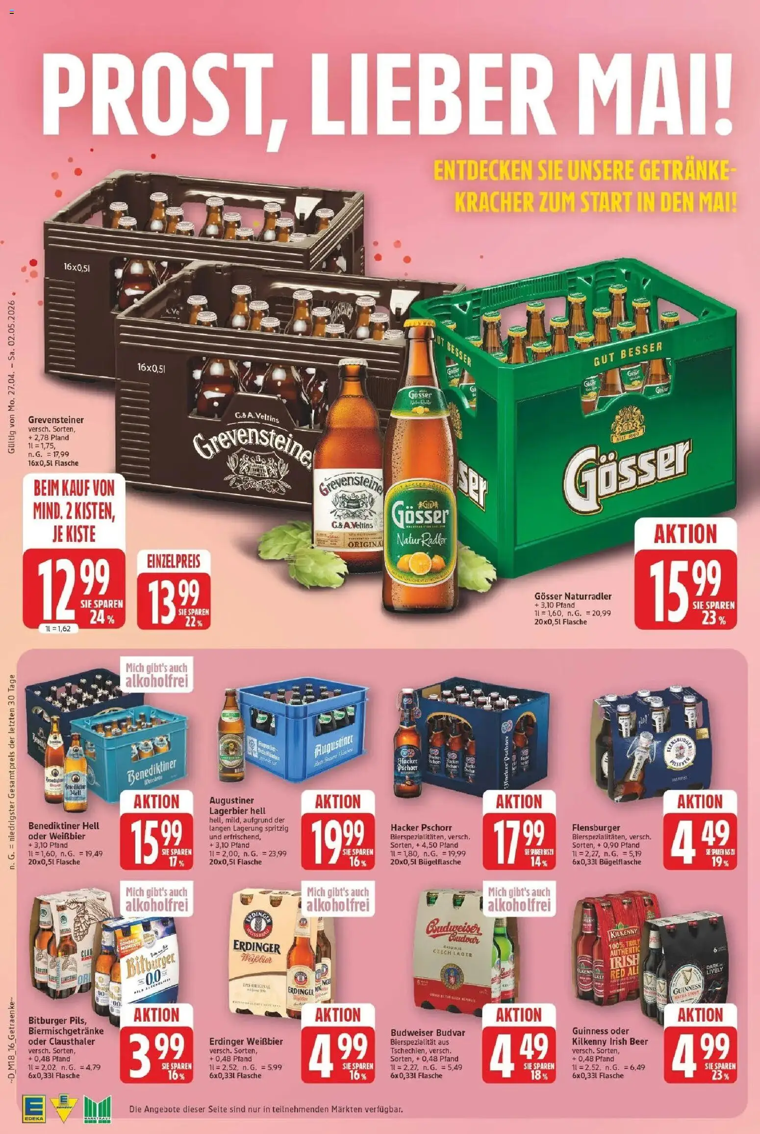 Marktkauf Prospekt Bad Salzuflen	 – gültig ab 27.04.2026 | Seite: 16 | Produkte: Bitburger, Weißbier, Flensburger, Budweiser