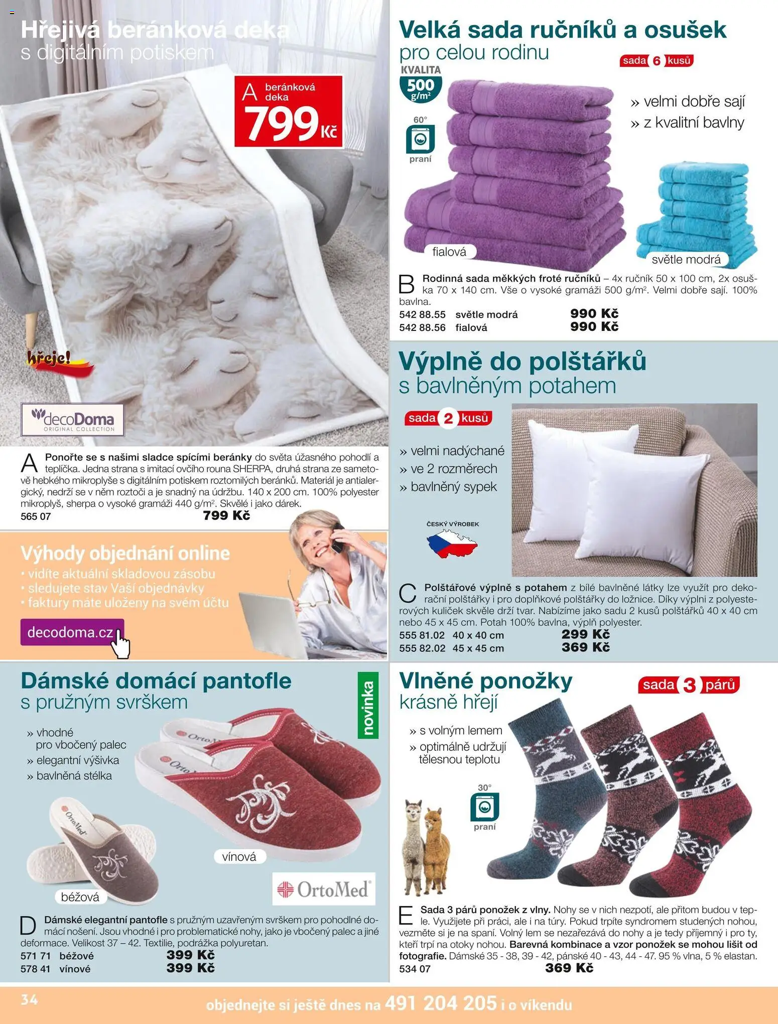 Decodoma katalog Podzim 2026 od 01.09.2026 | Strana: 34 | Produkty: Ručník, Polštářky, Pantofle, Deka