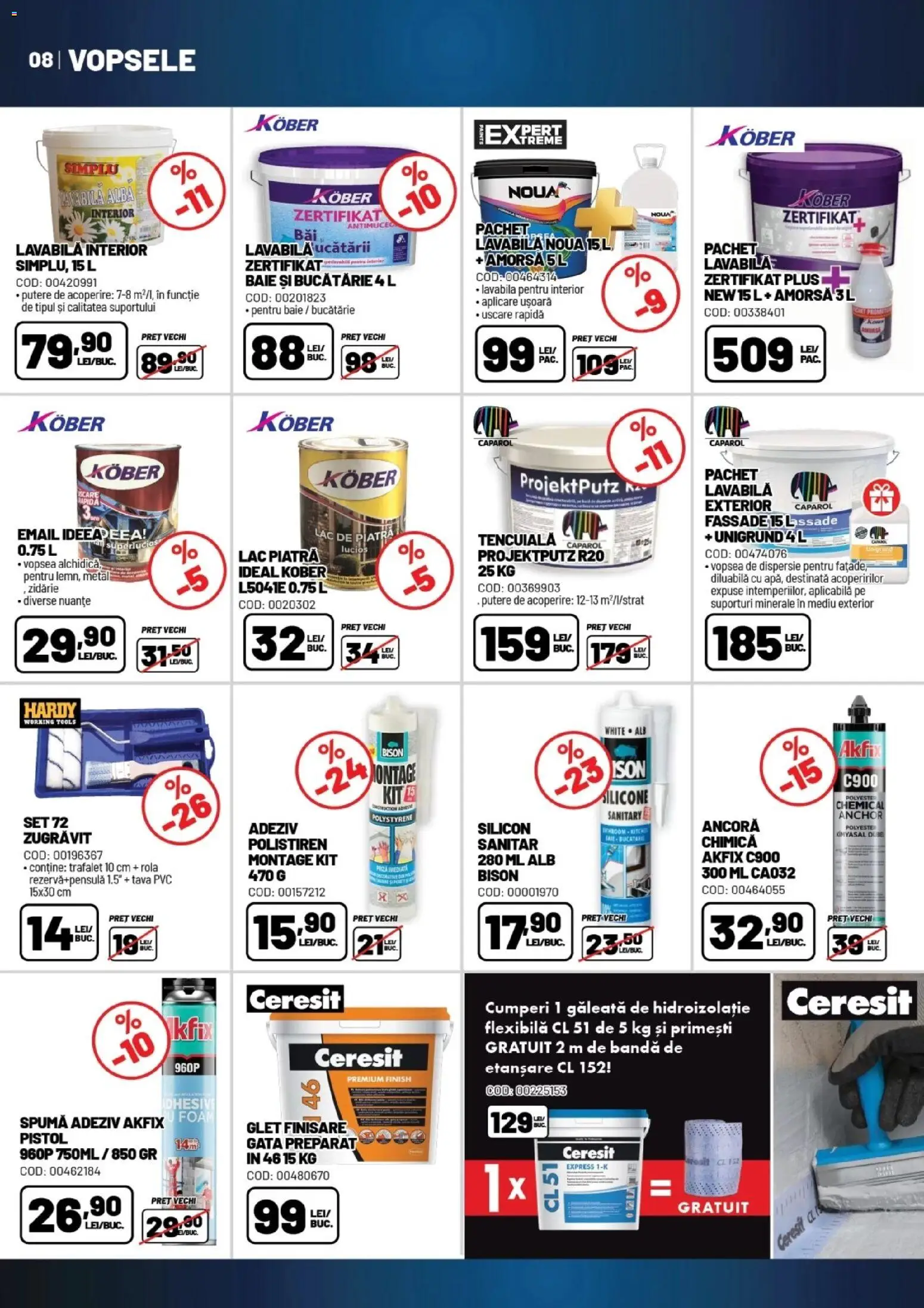 Noul catalog Ambient – valabil de la 18.08.2026 | Pagină: 8 | Produse: Kober, Ceresit, Alba, Adeziv