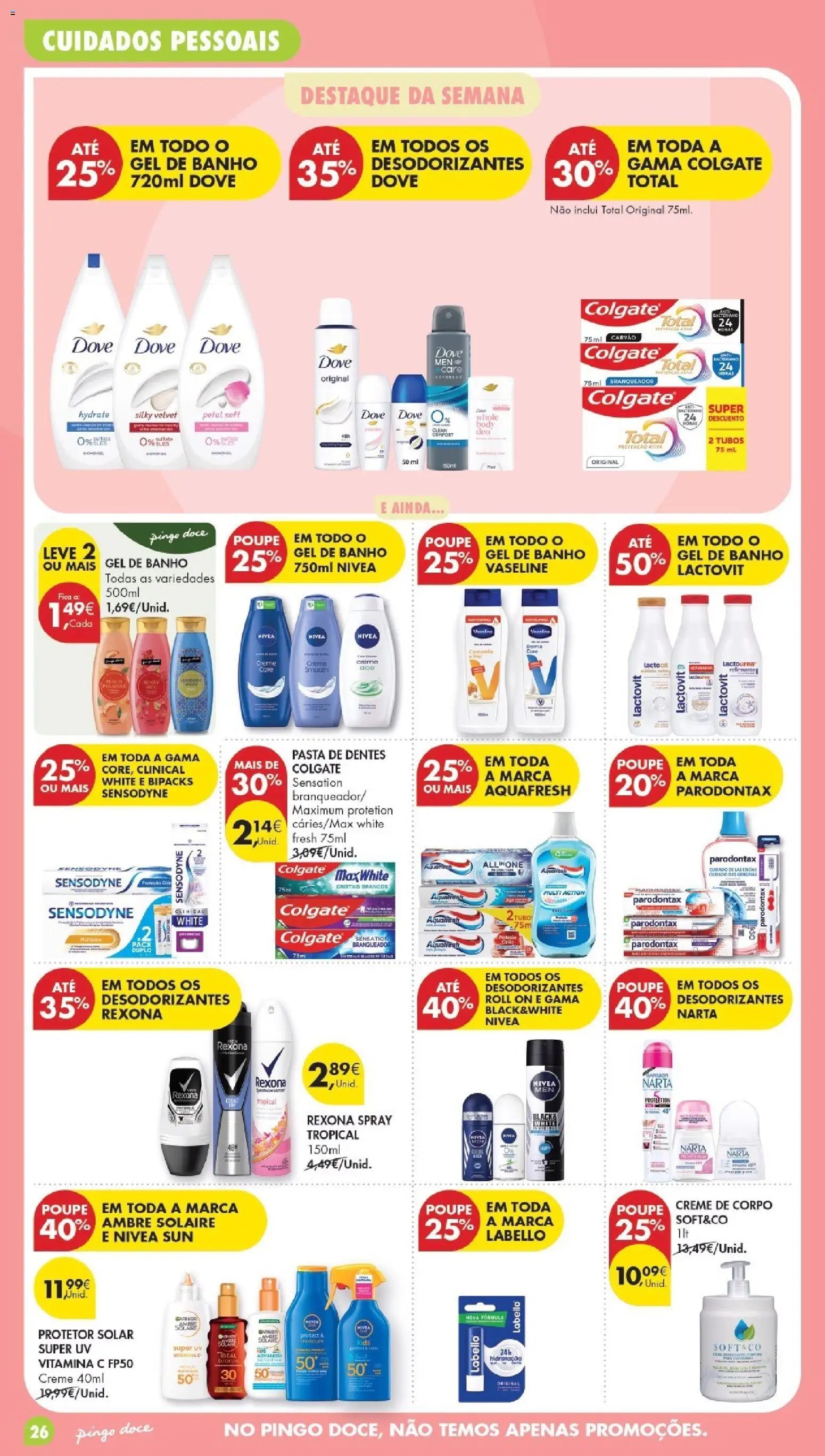 Pingo DocePoupe Esta Semana Madeira │ válido de 19.05.2026 | Página: 26 | Produtos: Creme de corpo, Protetor solar, Gel de banho, Banho