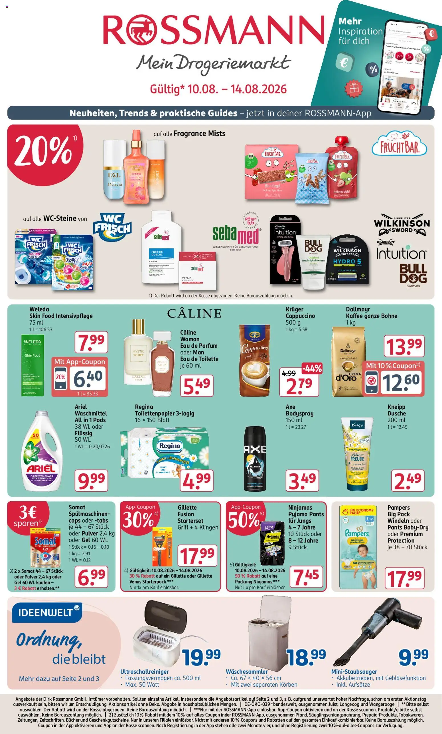 Rossmann Prospekt – gültig ab 10.08.2026 | Seite: 1 | Produkte: Ariel, Pampers, Dallmayr, Waschmittel