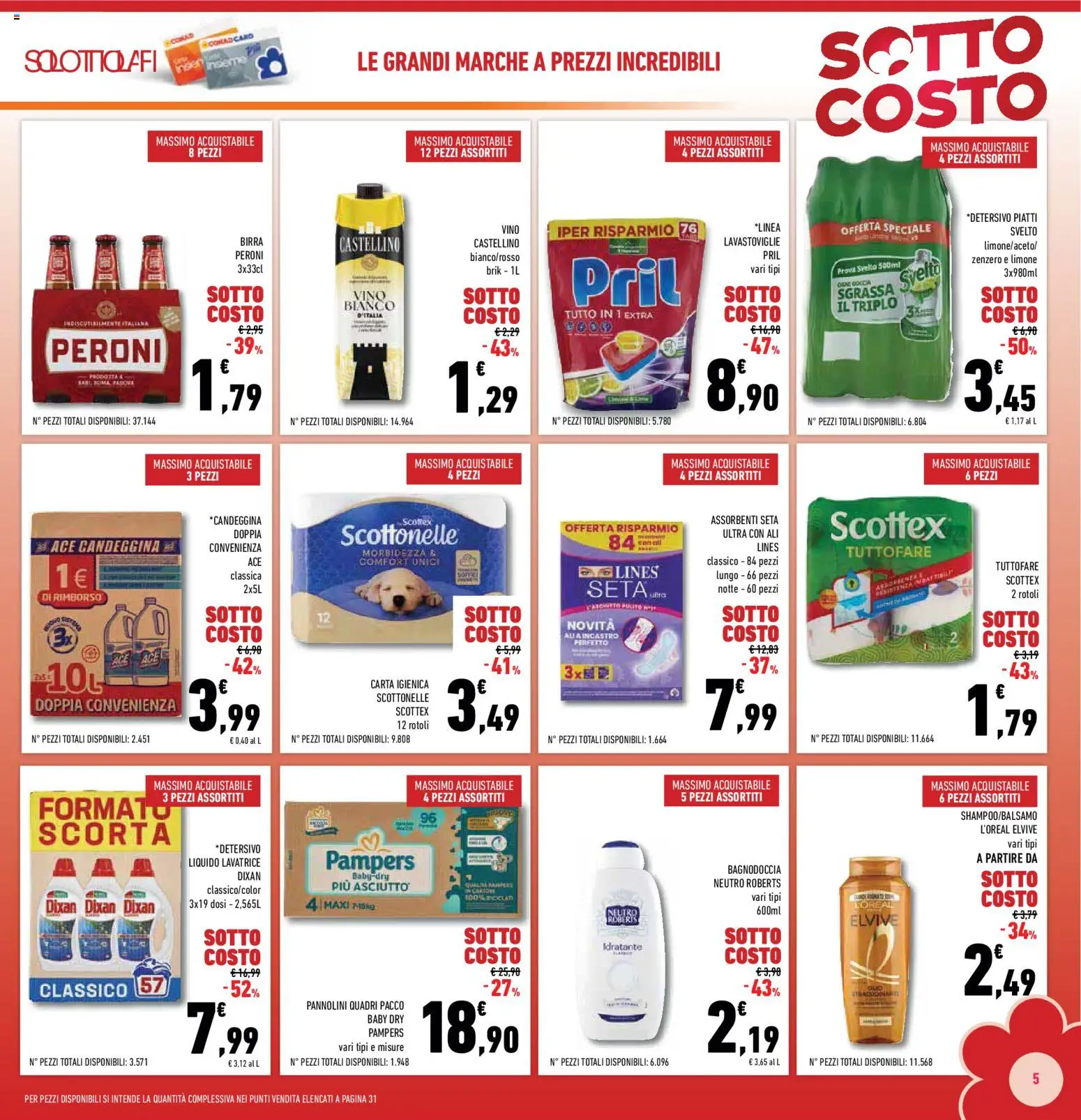 Volantino Conad del 04.06.2026 | Pagina: 5 | Prodotti: Candeggina, Limone, Lavastoviglie, Bagno