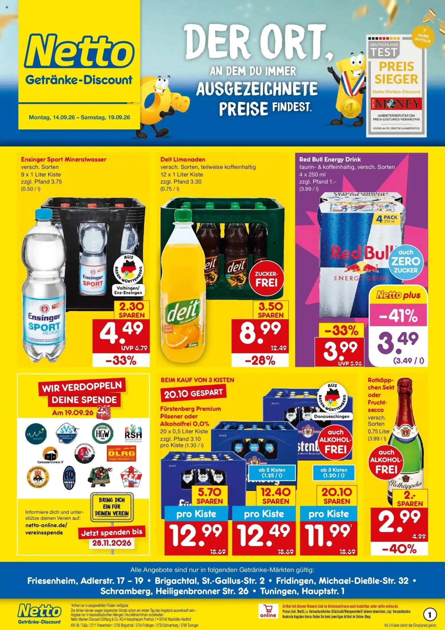 Netto Marken-Discount Prospekt Brigachtal – gültig ab 14.09.2026 | Seite: 1 | Produkte: Energy, Sekt, Zucker, Rotkäppchen