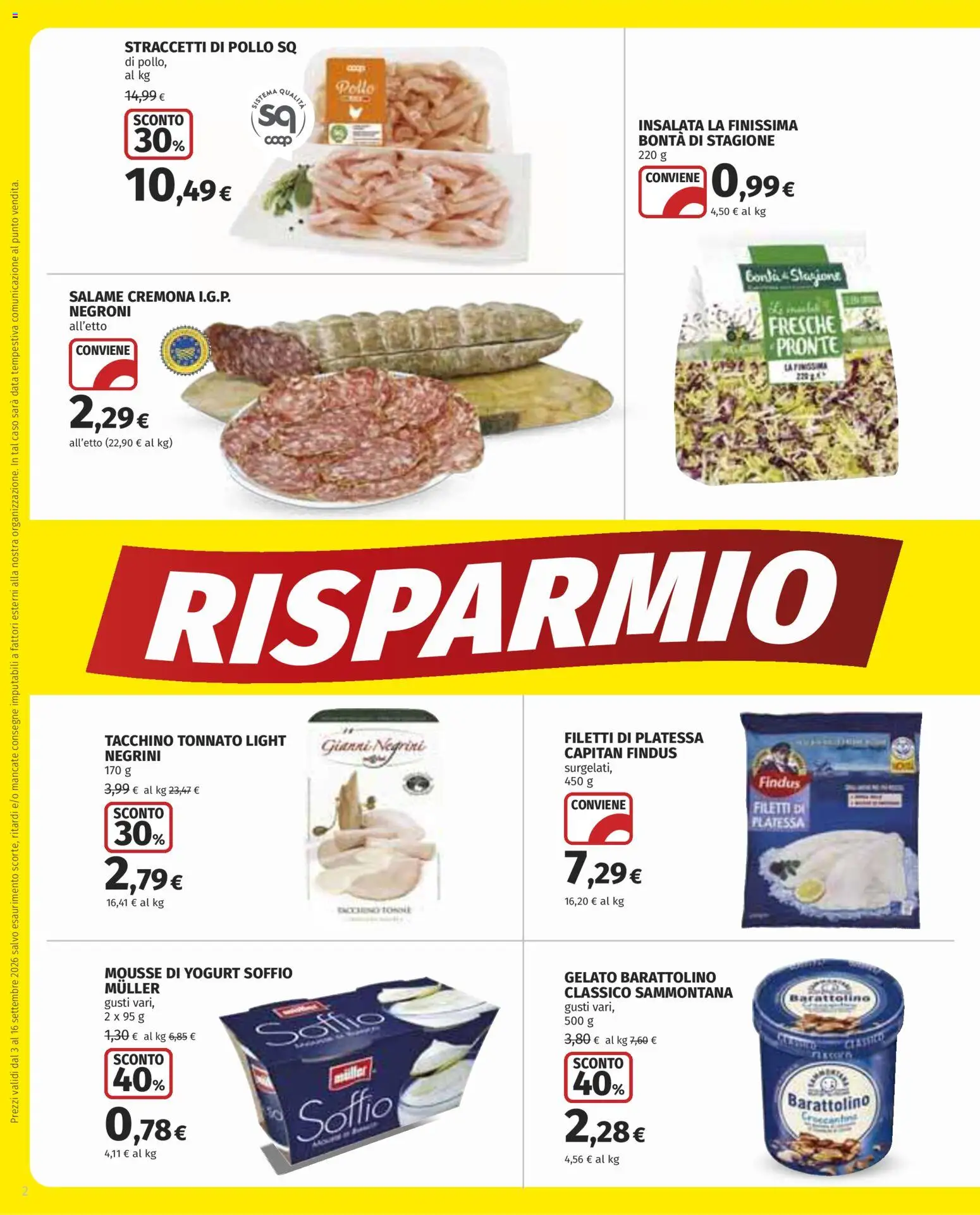Volantino COOP del 03/09/2026 | Pagina: 2 | Prodotti: Yogurt, Gelato, Insalata, Tacchino