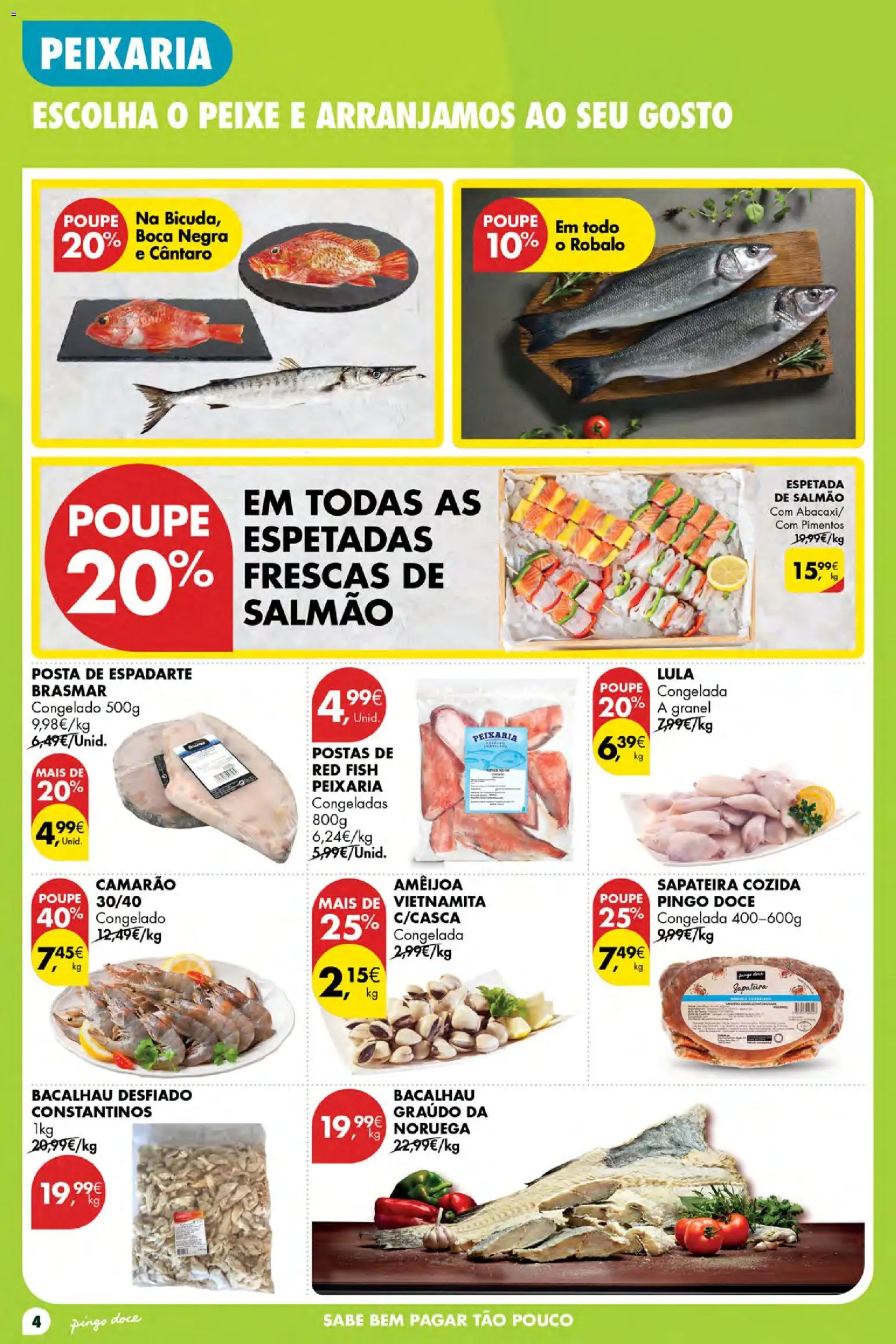 Pingo Doce Poupe Esta Semana Açores │ válido de 02/07/2026 | Página: 4 | Produtos: Bacalhau, Camarão, Salmão, Sapateira