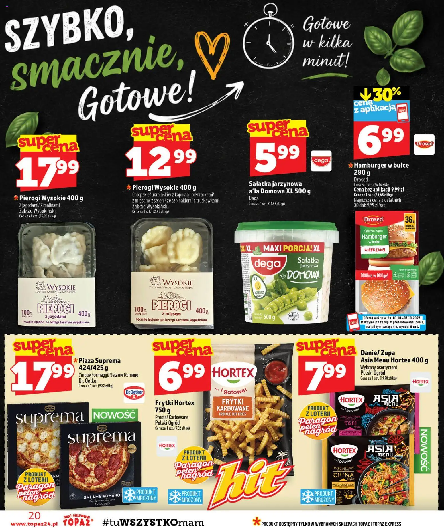 Topaz gazetka - MAZ od 01.10.2026 | Strona: 20 | Produkty: Hamburger, Pierogi, Zupa, Pizza