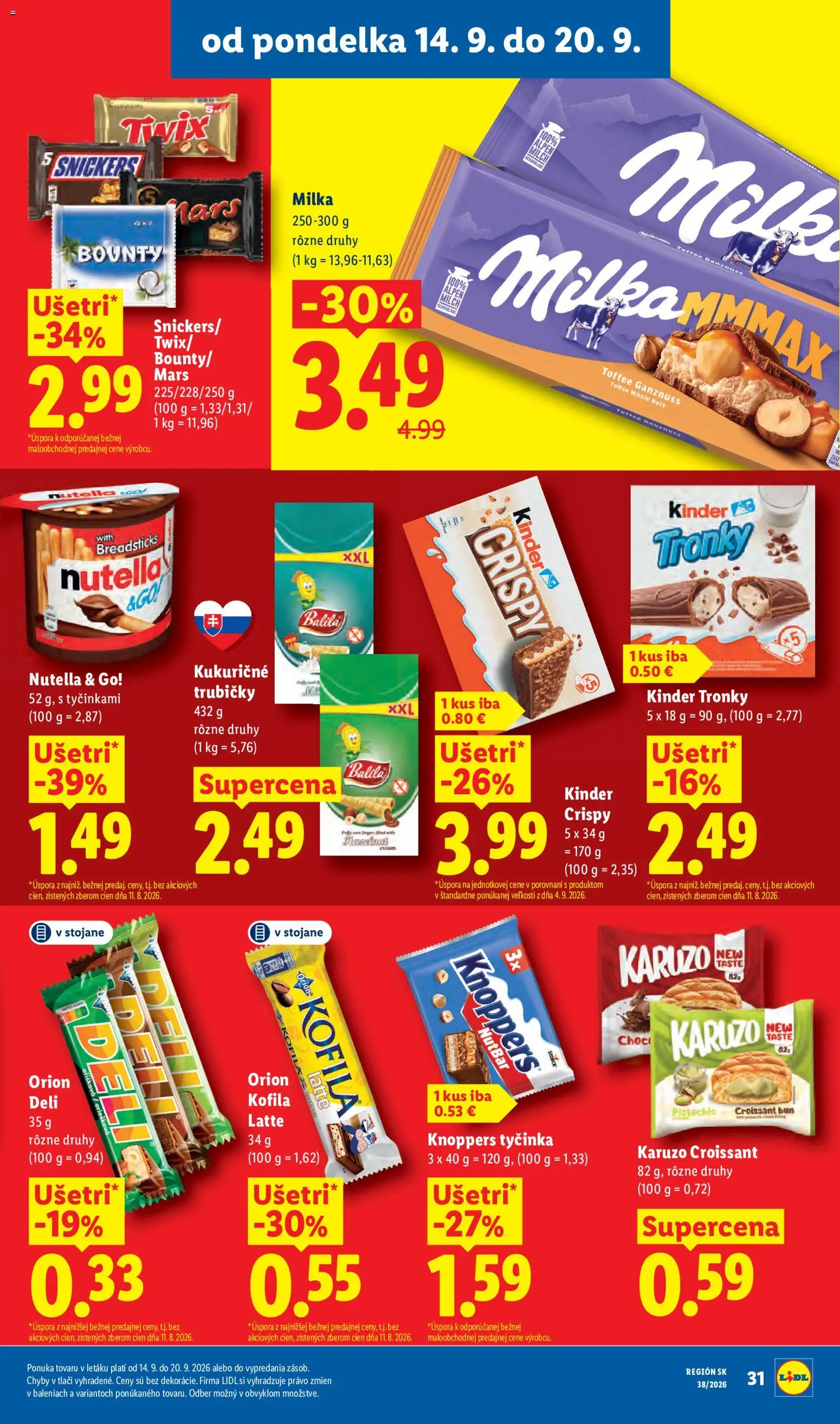 Nové Lidl akcie – leták je platný od 14.09.2026 | Strana: 43 | Produkty: Croissant, Kinder, Snickers, Nutella