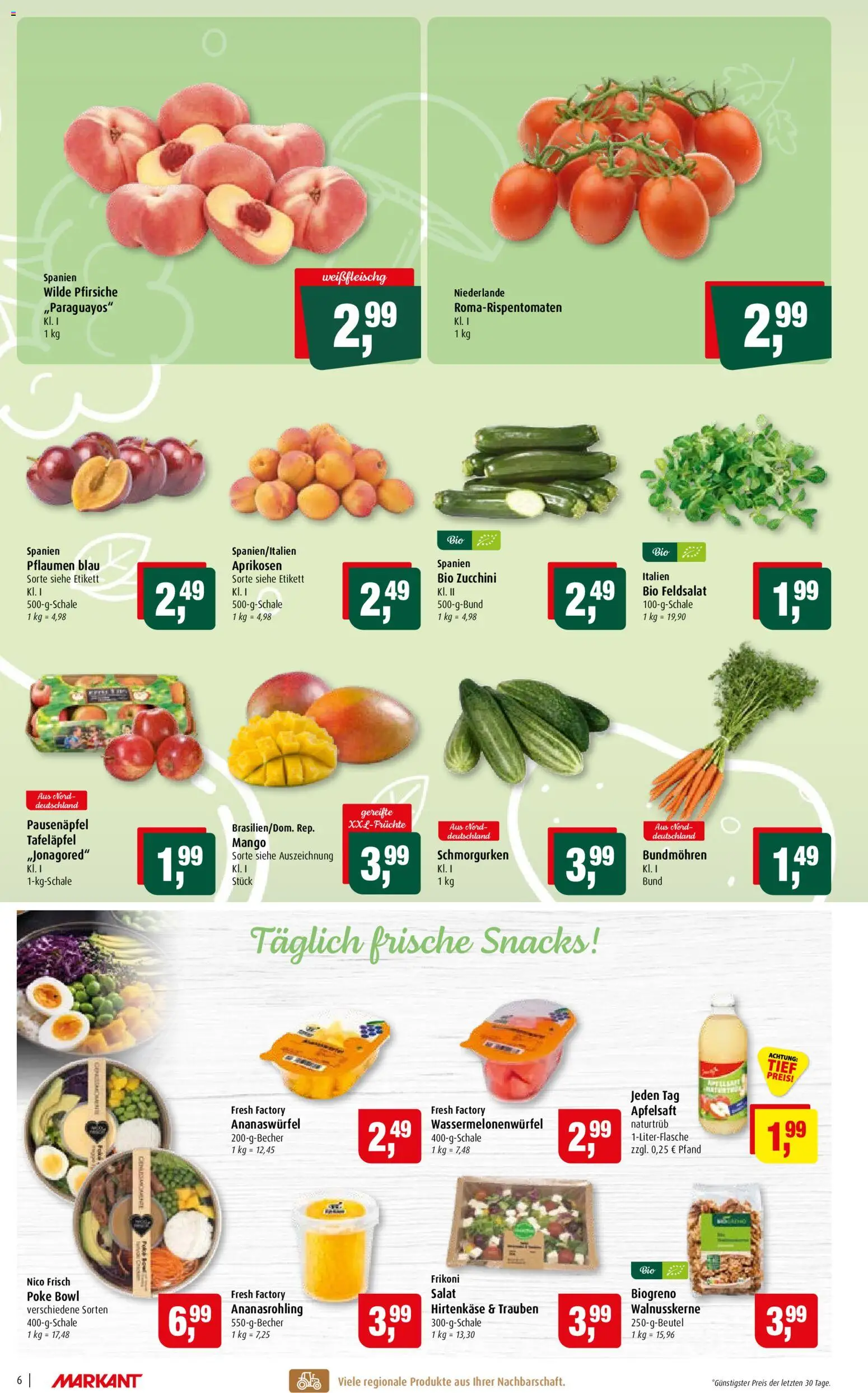 Markant Prospekt – gültig ab 22.06.2026 | Seite: 6 | Produkte: Pflaumen, Apfelsaft, Mango, Zucchini