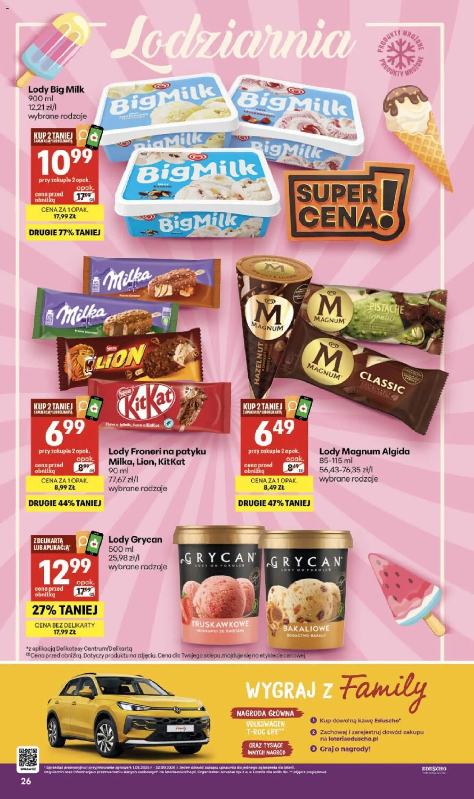 Delikatesy Centrum gazetka - Sklepy Własne od 13.08.2026 | Strona: 26 | Produkty: Grycan, Magnum, Big Milk, Lody
