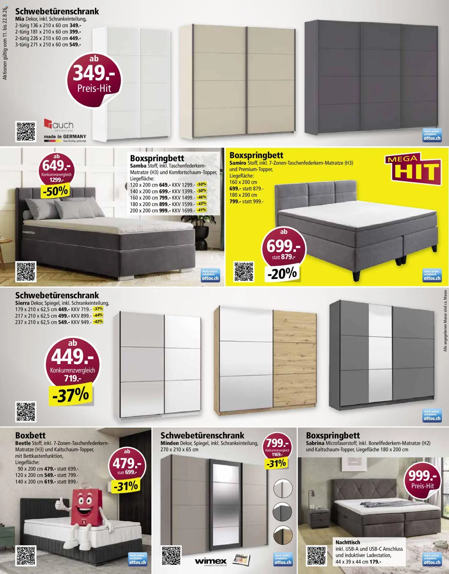 Otto's aktionen – gültig ab 11.08.2026 | Seite: 8 | Produkte: Matratze, Nachttisch, Schwebetürenschrank, Boxspringbett