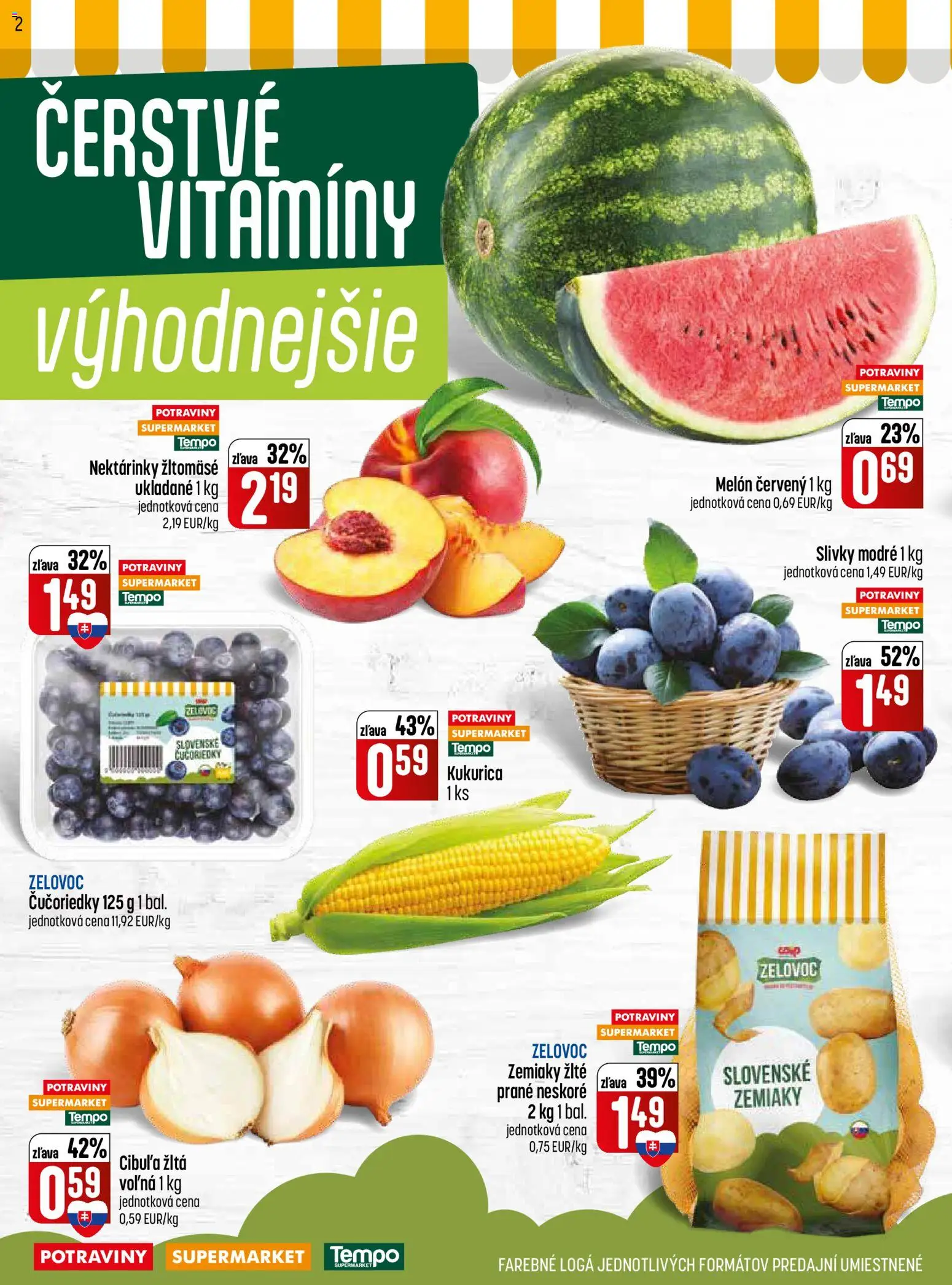 Nové COOP Jednota akcie – leták je platný od 03.09.2026 | Strana: 2 | Produkty: Nektárinky, Zemiaky, Melón, Slivky