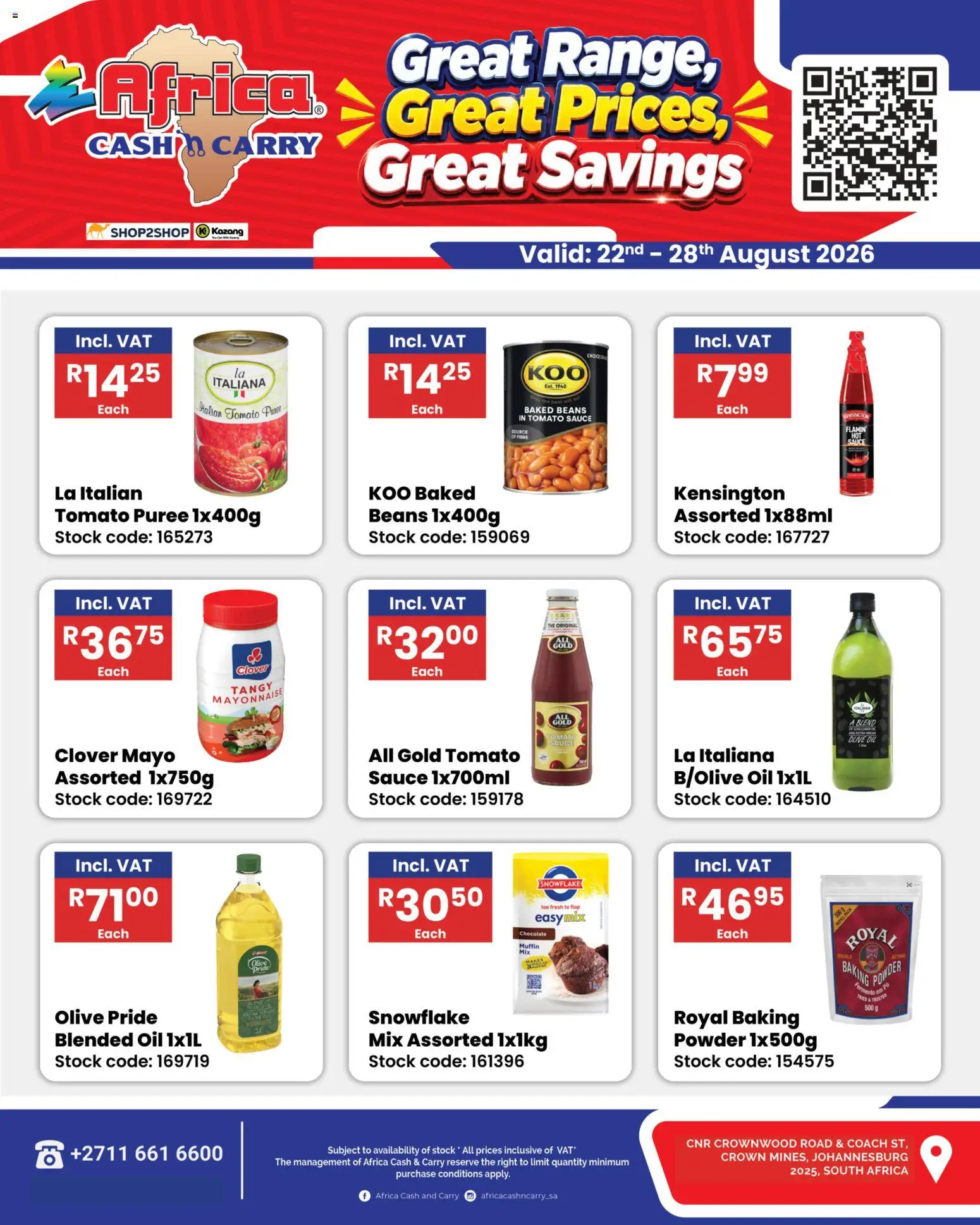 New Africa Cash & Carry catalogue – valid from 22/08/2026 | Page: 1 | Products: Beans, Baked beans, Stock, Sauce