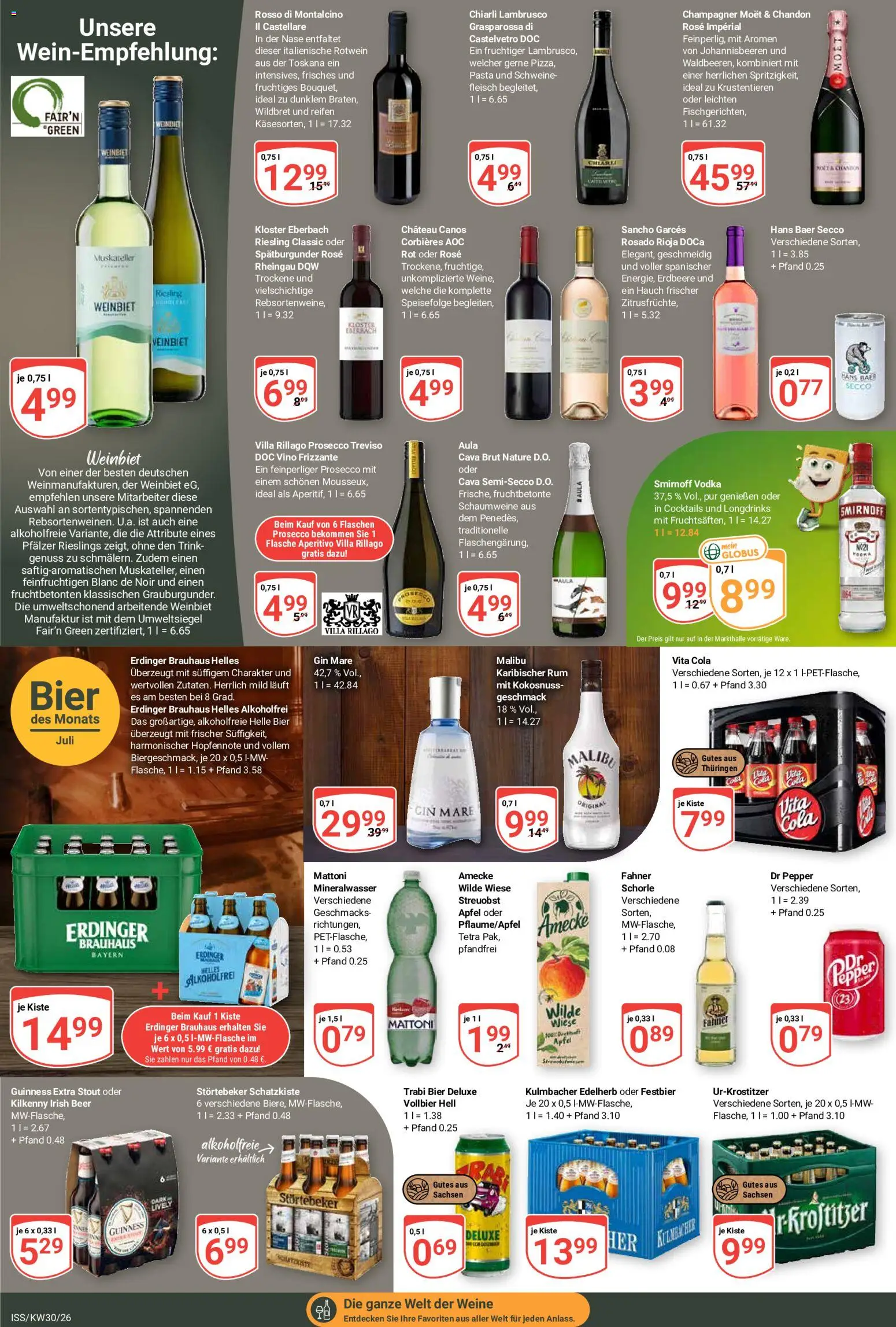 Globus Prospekt – gültig ab 20.07.2026 | Seite: 16 | Produkte: Mineralwasser, Smirnoff, Vodka, Fleisch