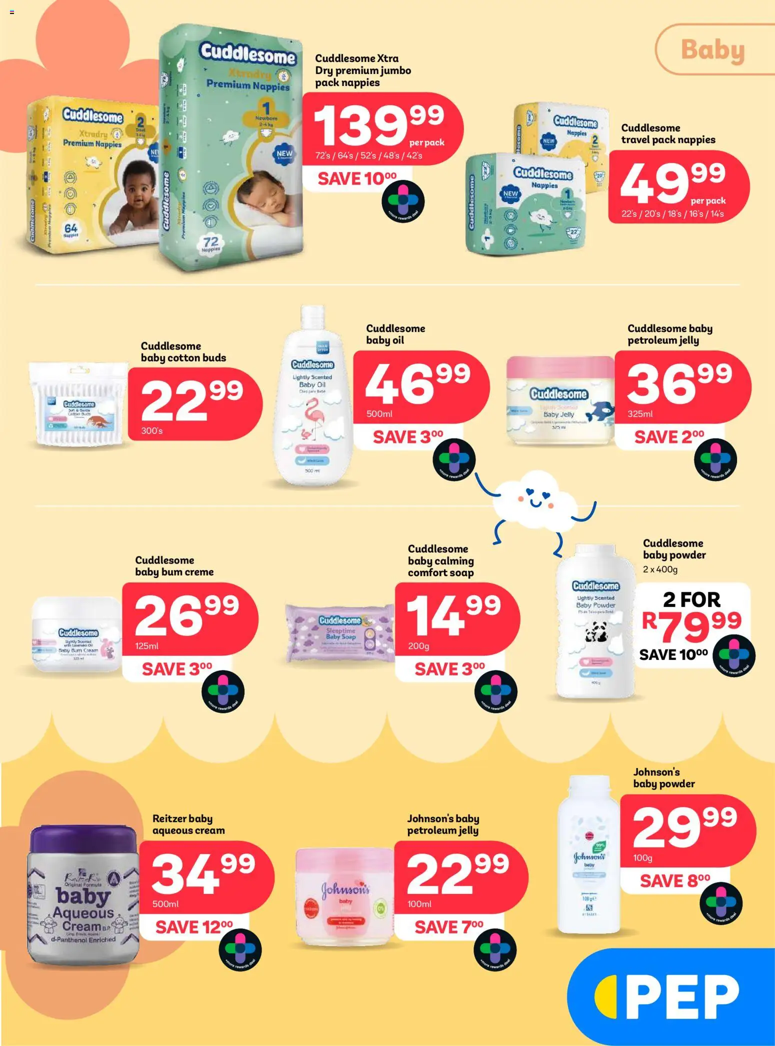 New PEP Stores catalogue – valid from 23.04.2026 | Page: 3 | Products: Powder, Soap, Nappies, Cotton buds