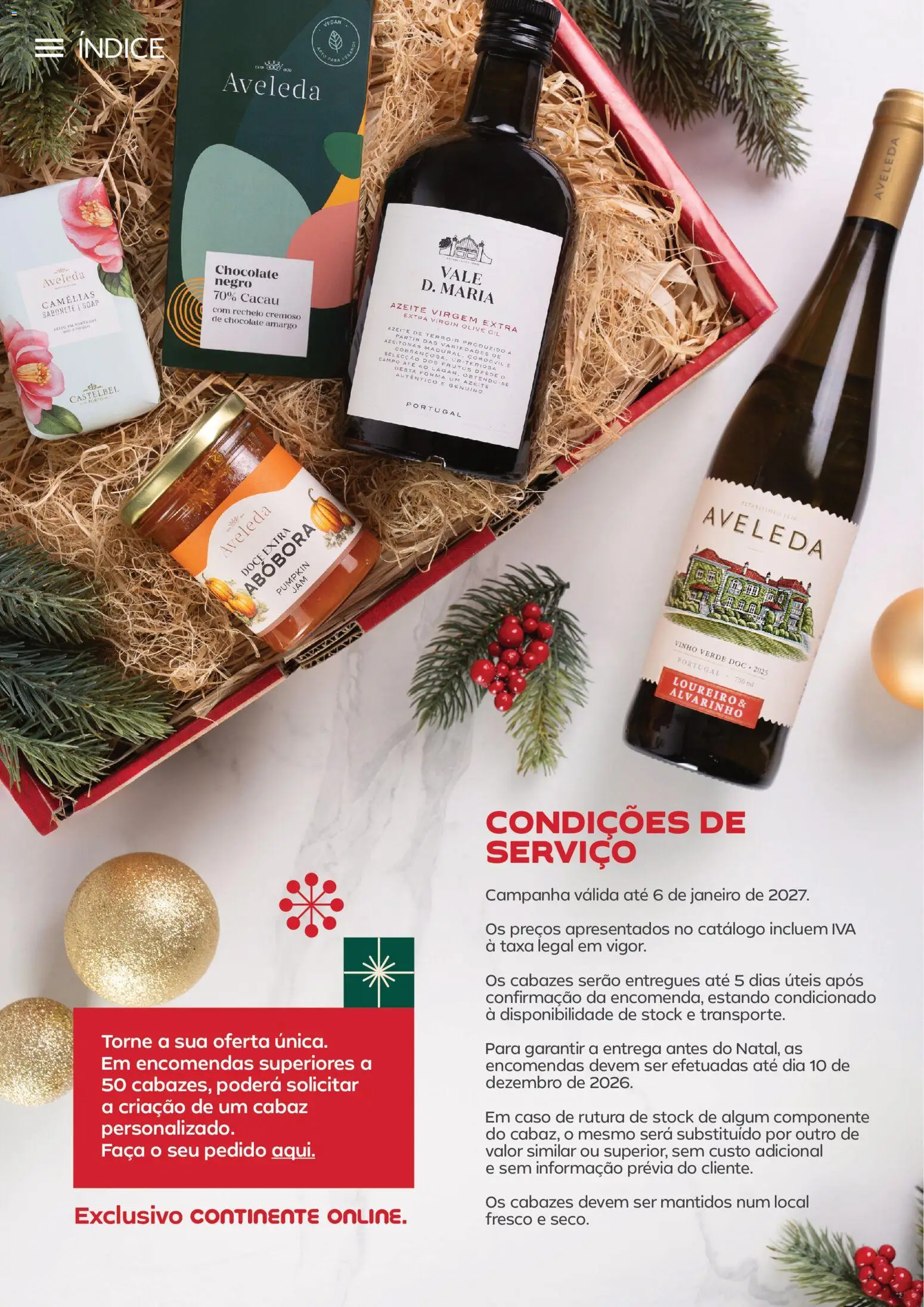 Continente Cabazes de Natal │ válido de 06/10/2026 | Página: 30 | Produtos: Azeite, Faca, Cacau, Chocolate