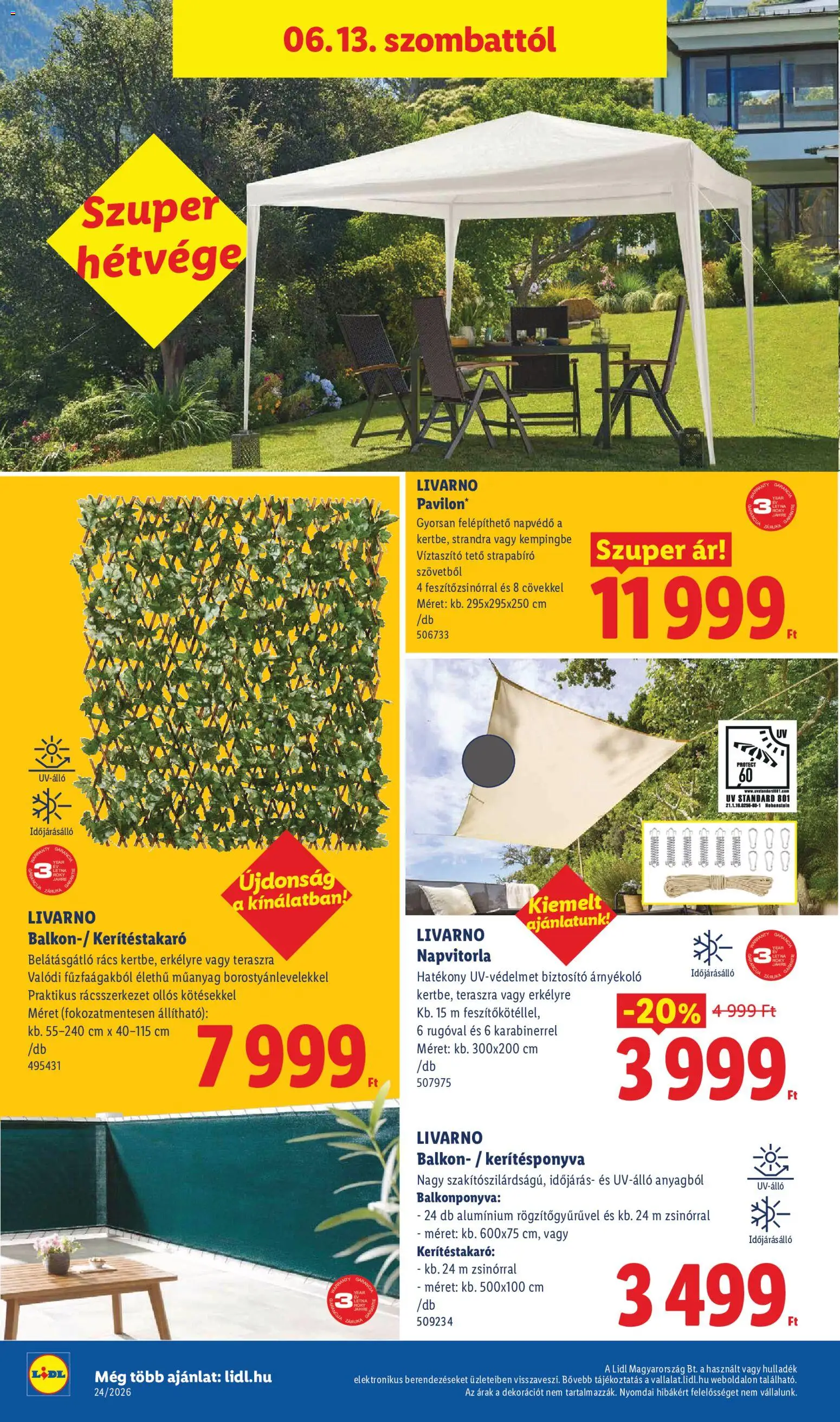 Lidl akciós ujság - amely érvényes a következő dátumtól: 11.06.2026 | Oldal: 52 | Termékek: Napvitorla, Belátásgátló