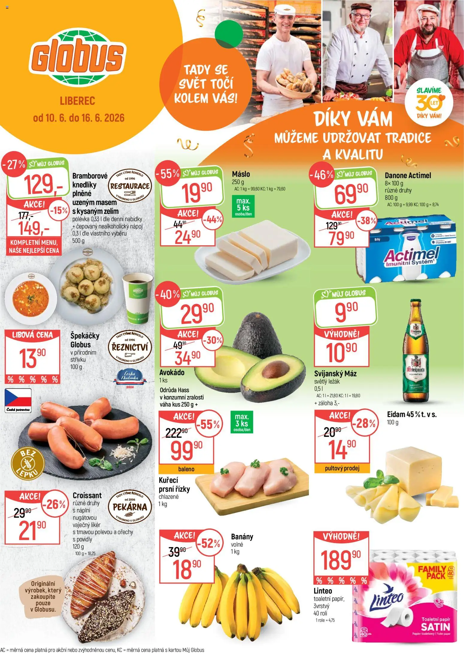 Globus leták - Liberec od 10.06.2026 | Strana: 1 | Produkty: Globus, Toaletní papír, Croissant, Vaječný Likér