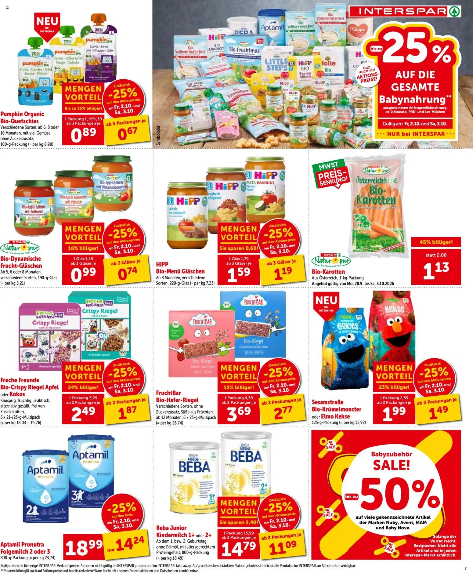 Interspar Broschüre gültig ab 01.10.2026 | Seite: 7 | Produkte: Pasta, Babynahrung, Mango, Birne