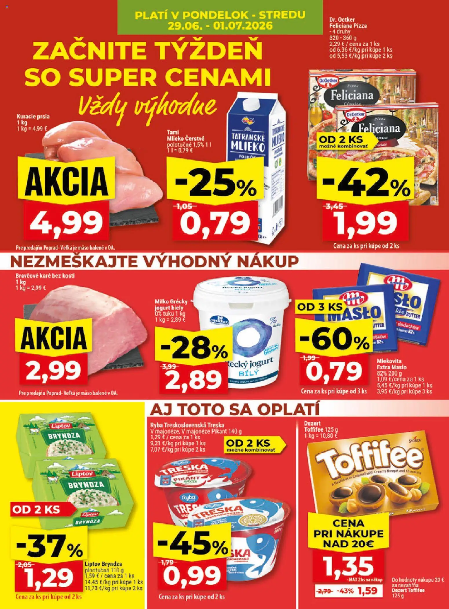 Nové Klas akcie – leták je platný od 29.06.2026 | Strana: 4 | Produkty: Bryndza, Kuracie prsia, Toffifee, Bravčové karé