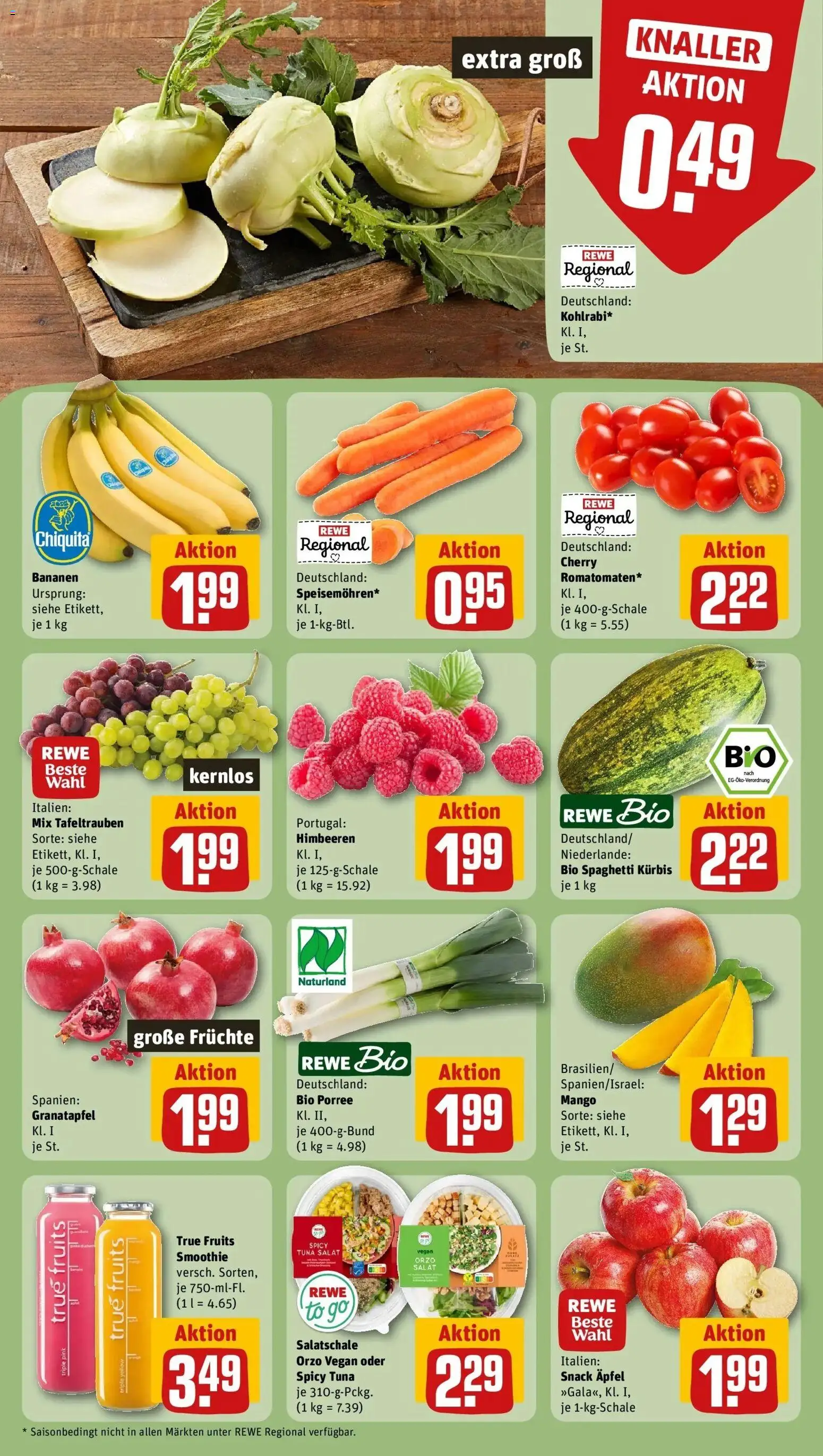 REWE Prospekt ab 14.09.2026 zum Blättern » Angebote | Seite: 4 | Produkte: Himbeeren, Spaghetti, Bananen, Mango