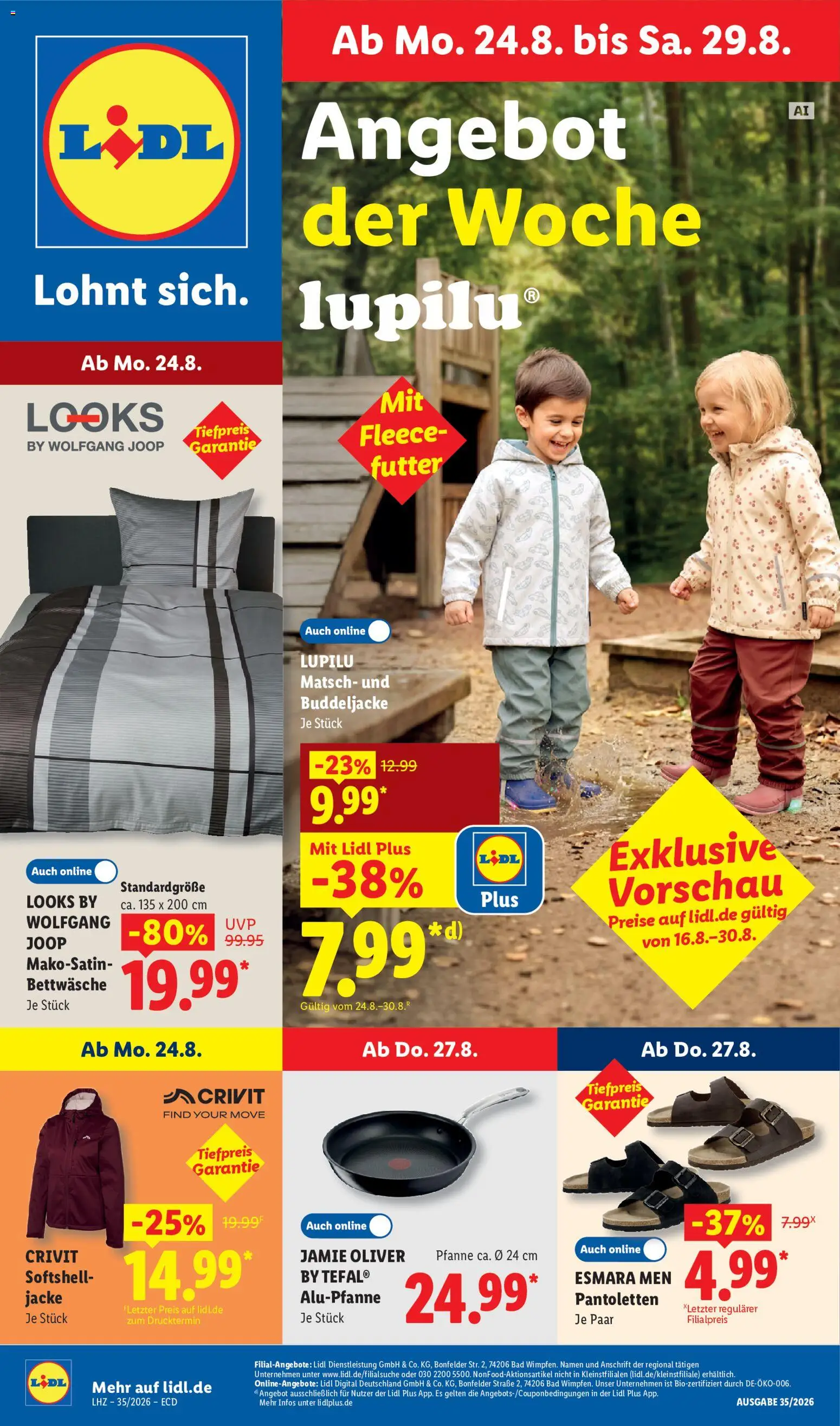 Lidl Prospekt – gültig ab 24.08.2026 | Seite: 1 | Produkte: Bettwäsche, Bad, Jacke