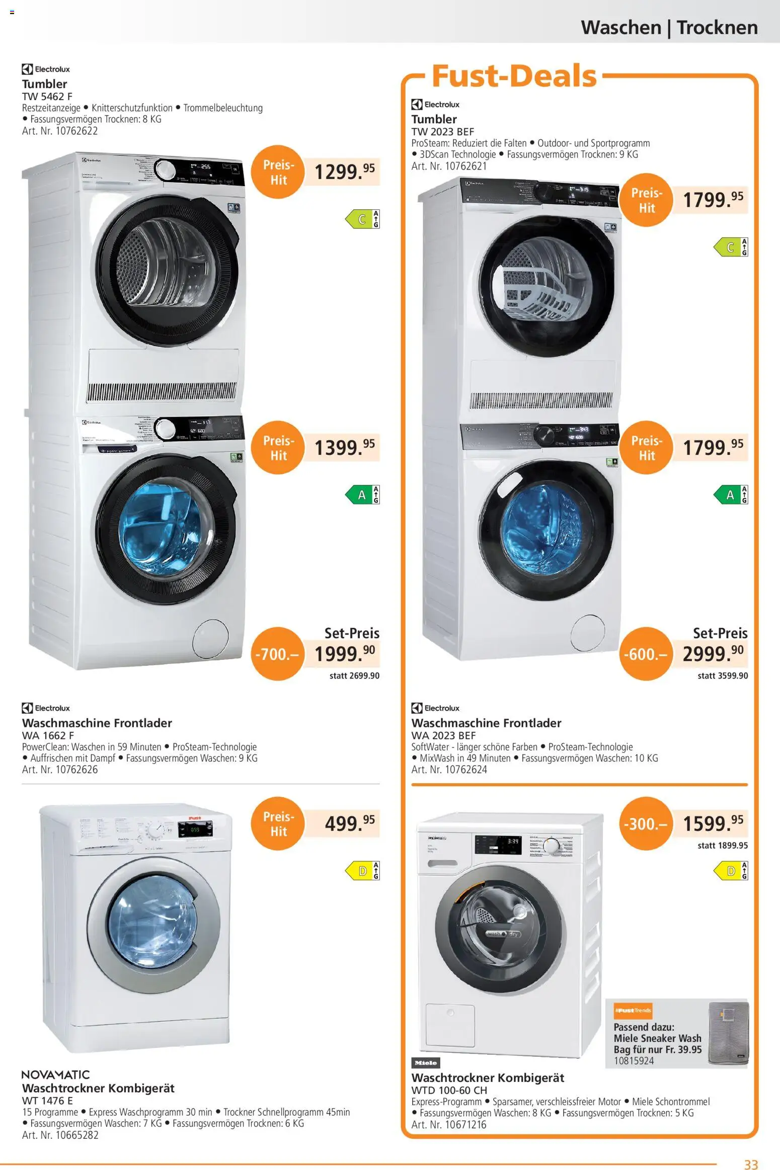 Fust aktionen – gültig ab 01.05.2026 | Seite: 33 | Produkte: Waschtrockner, Waschmaschine, Trockner, Miele