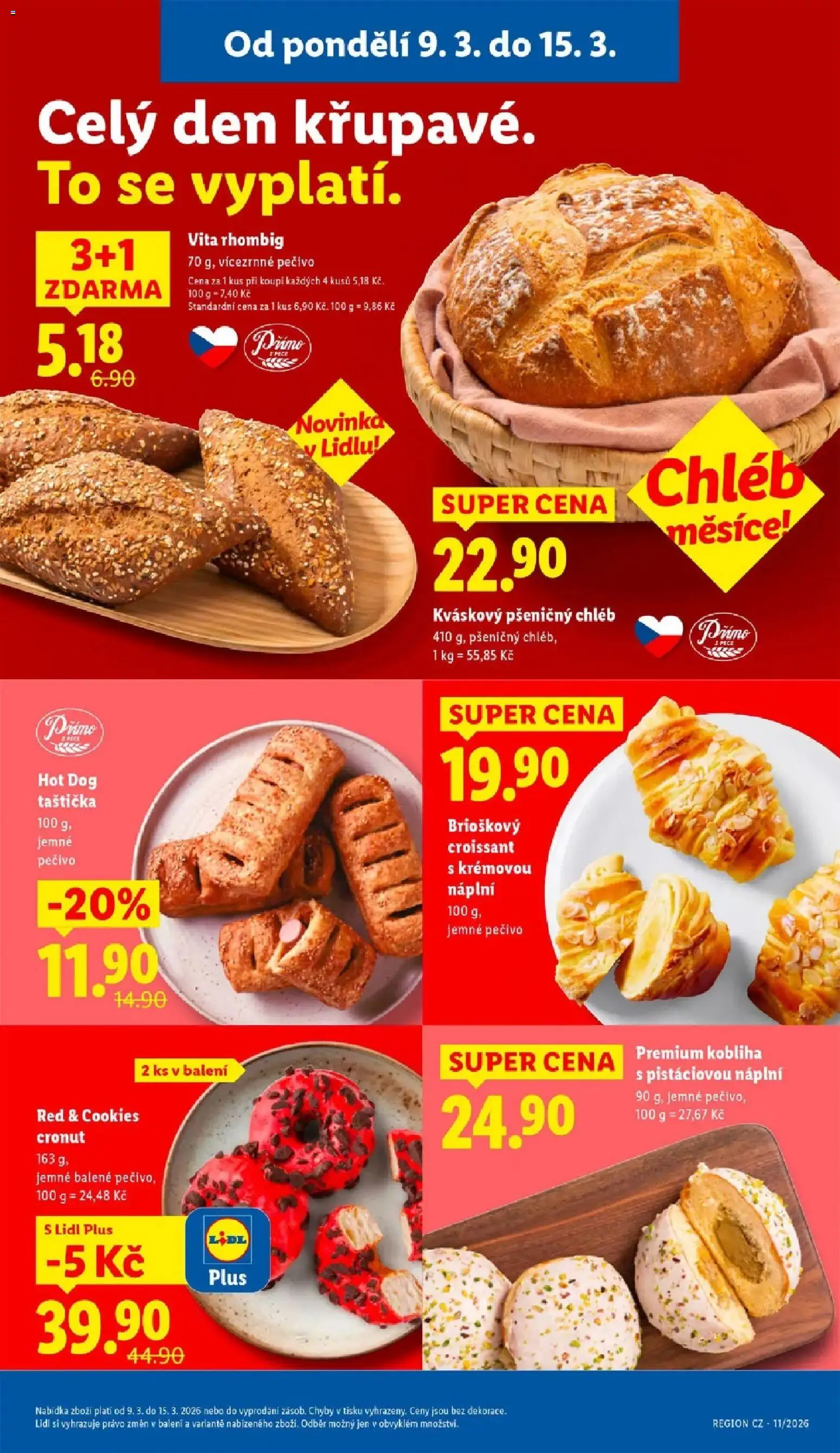 Lidl aktuální leták od 09.03.2026 | Strana: 13 | Produkty: Chléb, Hot dog, Pečivo, Cronut