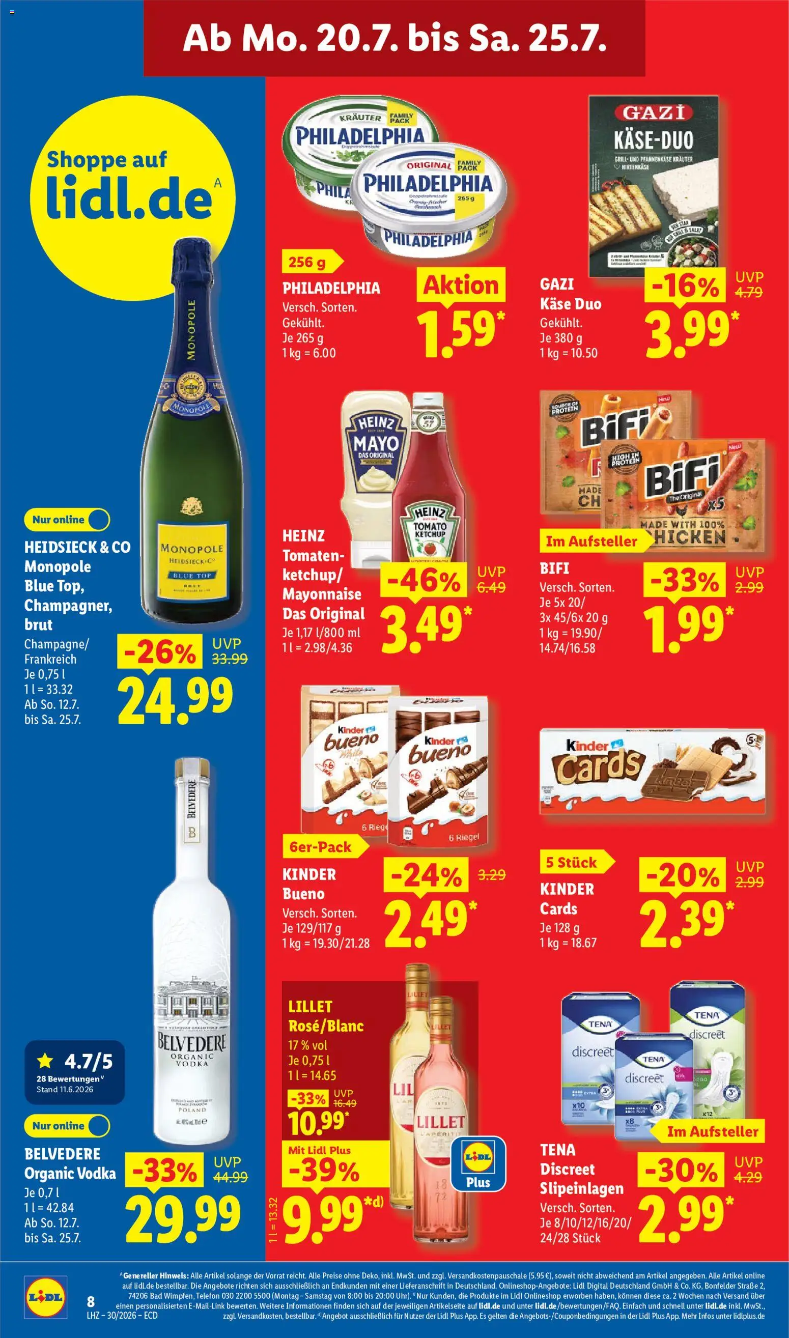 Lidl Německo leták od 20.07.2026 | Strana: 16 | Produkty: Vodka, Telefon, Kaše, Kinder