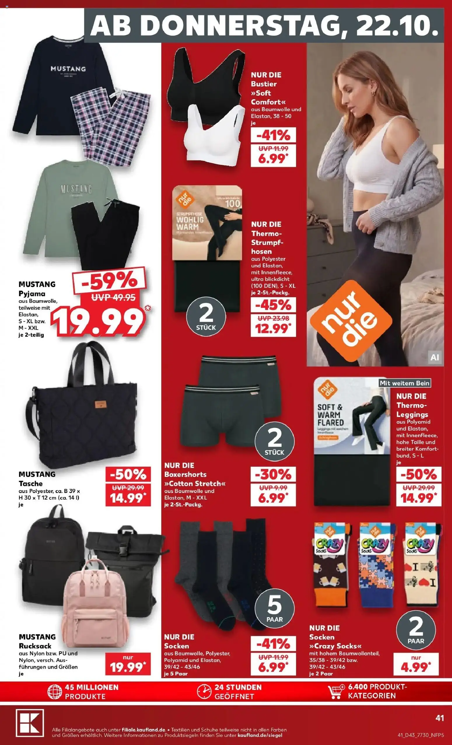 Prospekt Kaufland ab 19.10.2026 » Angebote Online zum Blättern | Seite: 45 | Produkte: Tasche, Pyjama, Leggings, Rucksack