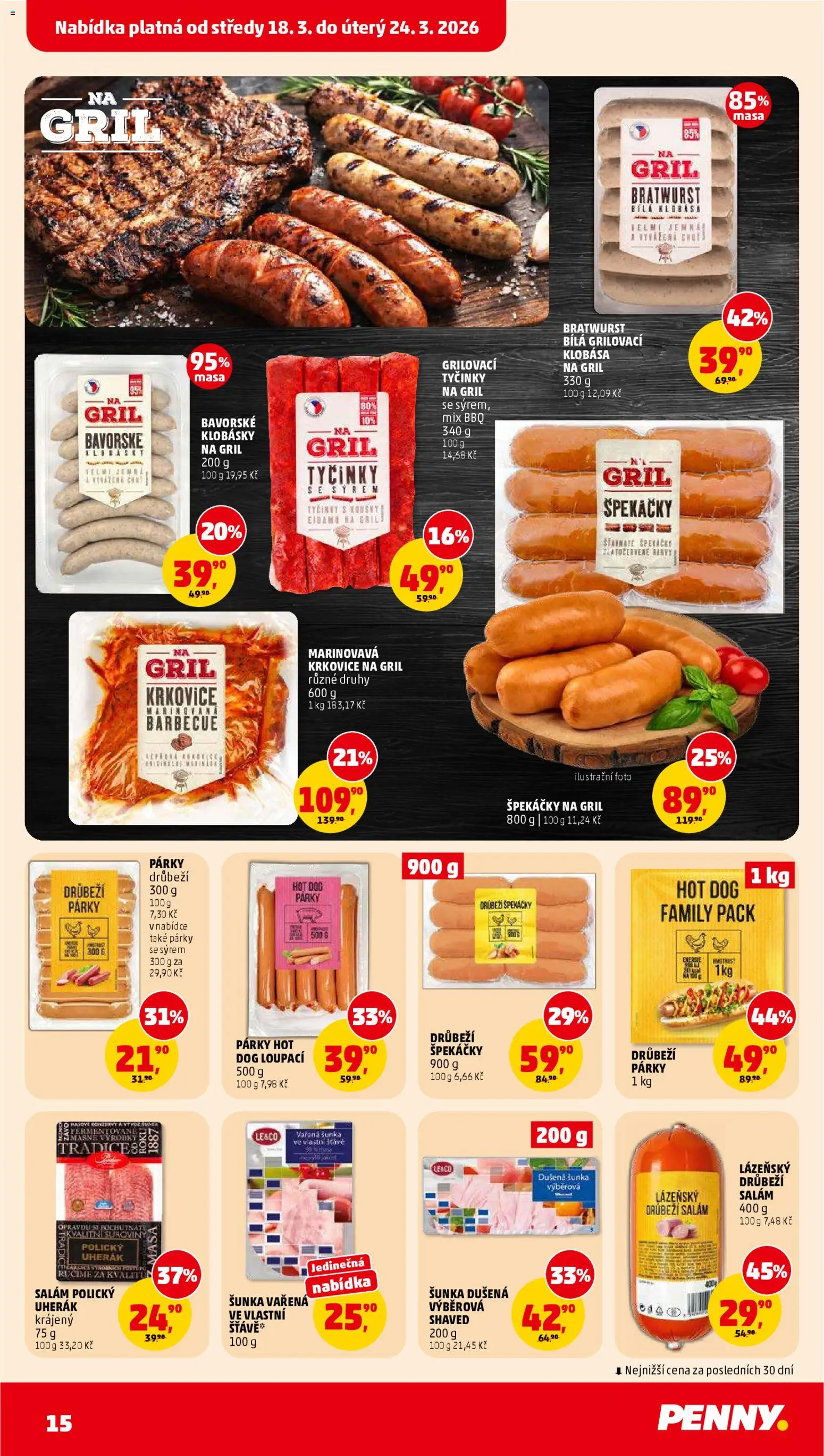 Penny Market leták od 18.03.2026 | Strana: 15 | Produkty: Šunka, Tyčinky, Klobása, Klobásky