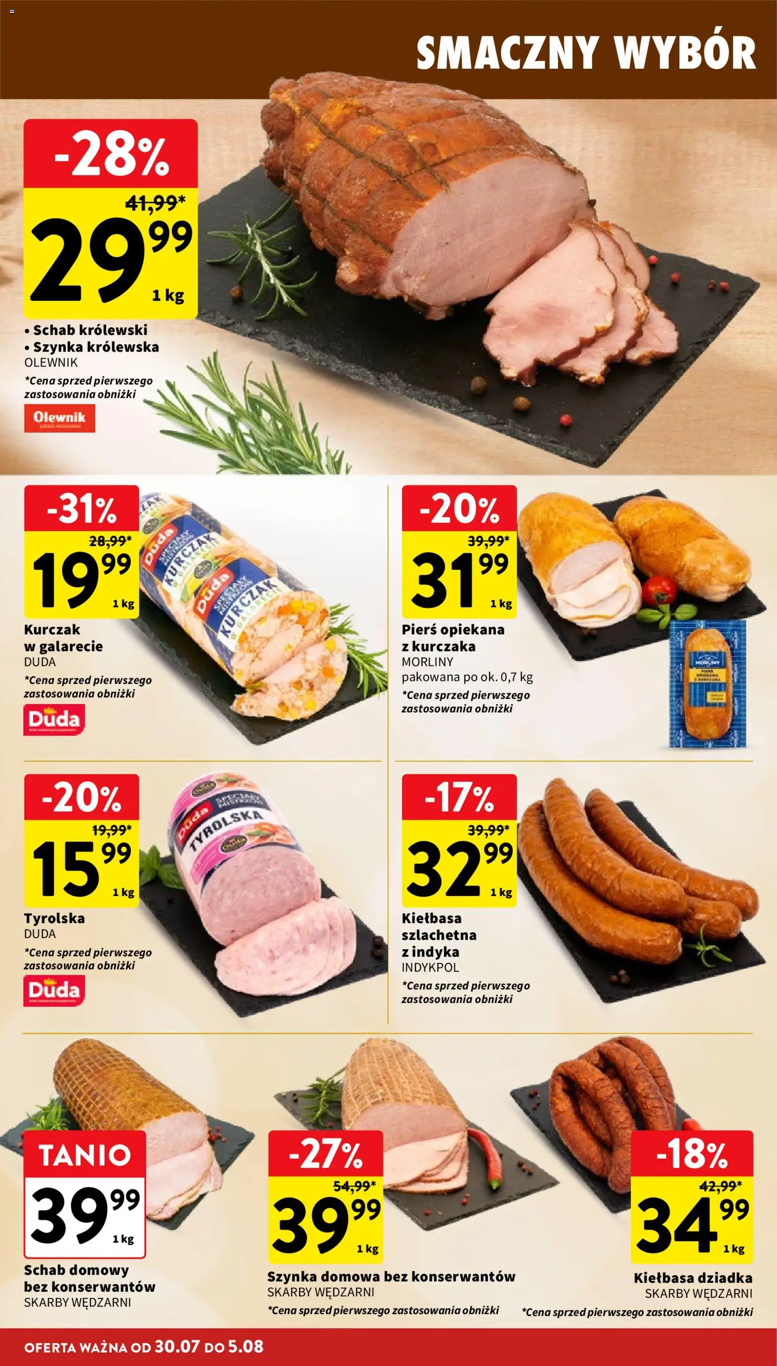 Intermarche gazetka od 30.07.2026 | Strona: 14 | Produkty: Kiełbasa, Kurczak, Schab, Szynka