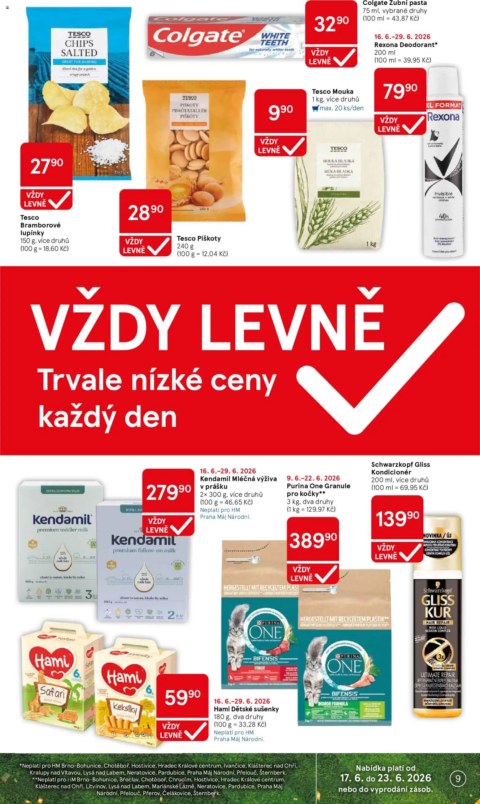 Tesco leták - Hypermarket od 17.06.2026 | Strana: 9 | Produkty: Piškoty, Mouka, Kendamil, Sušenky