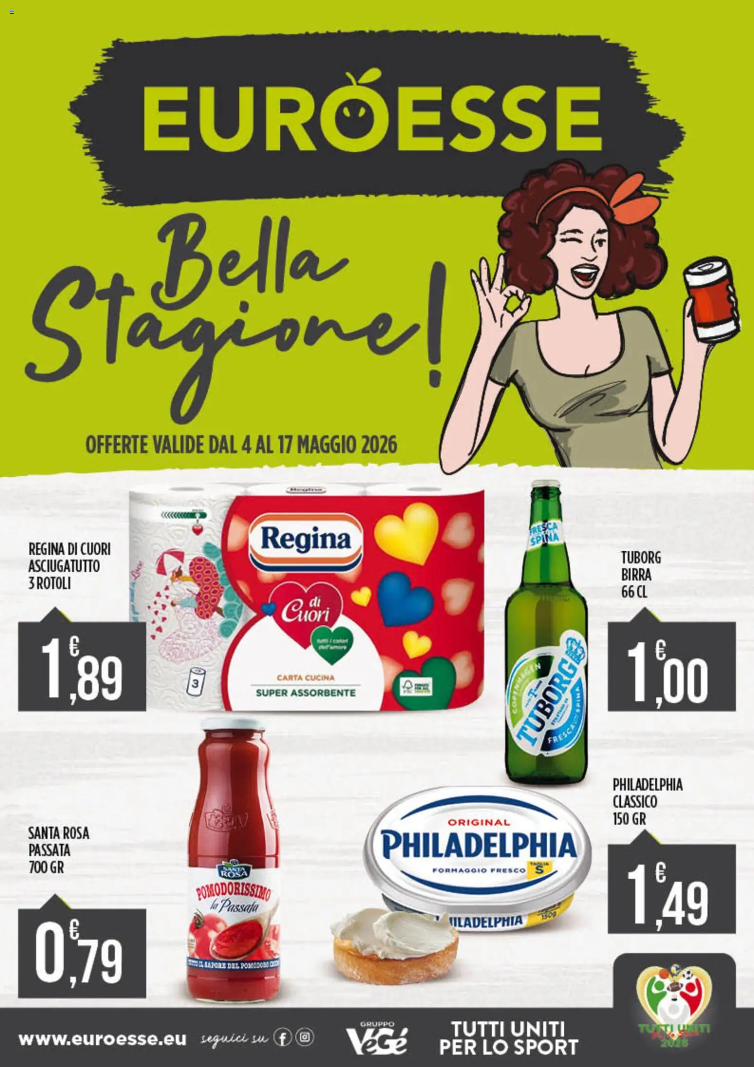 Volantino Euroesse del 04.05.2026 | Pagina: 1 | Prodotti: Birra, Pomodoro, Formaggio, Asciugatutto