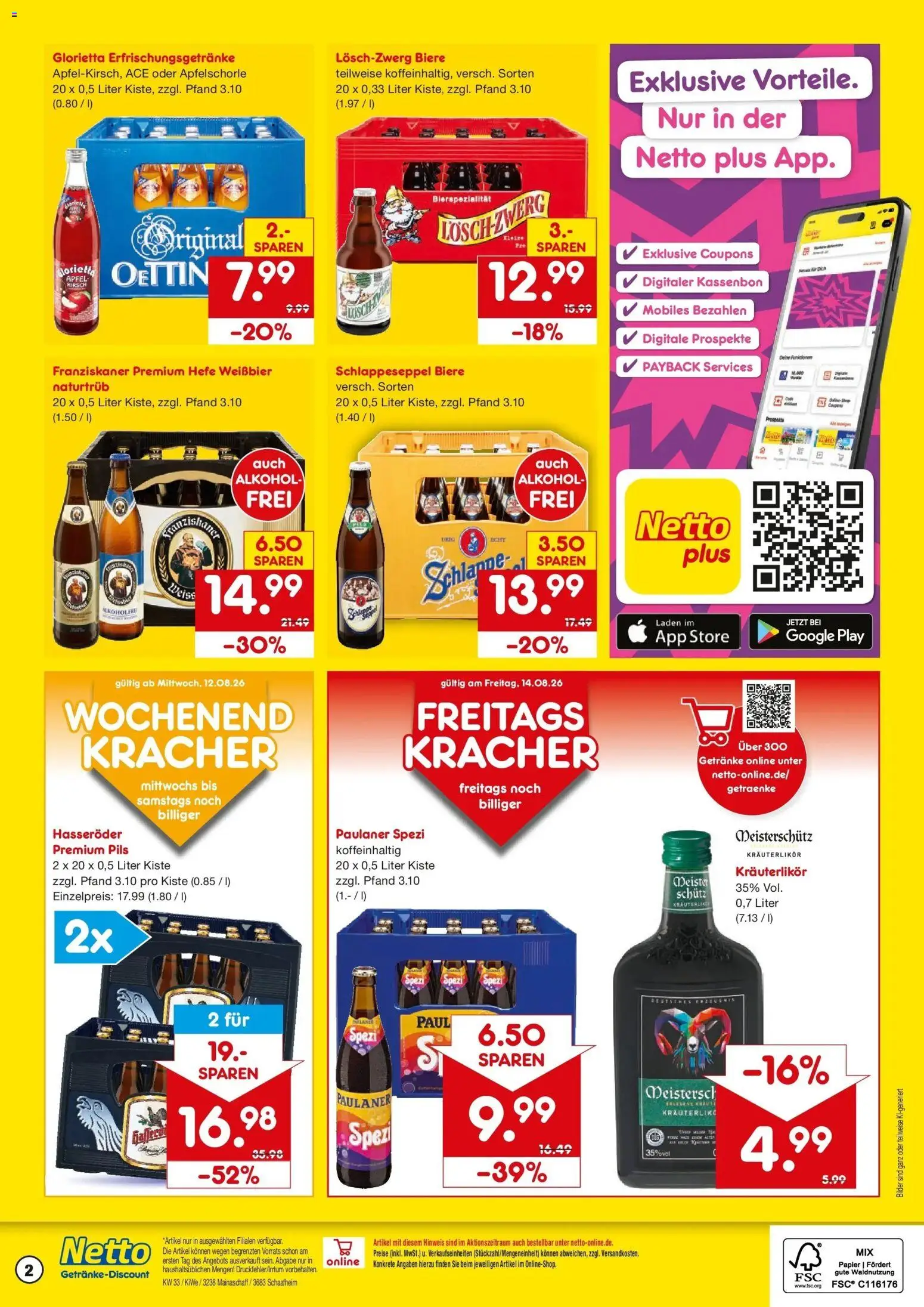 Netto Marken-Discount Prospekt Mainaschaff – gültig ab 10.08.2026 | Seite: 2 | Produkte: Paulaner spezi, Pils, Äpfel, Hasseröder