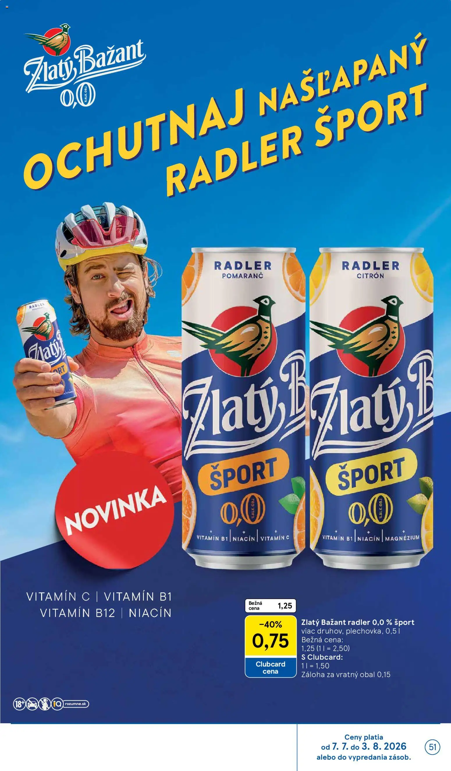 Nové Tesco akcie – leták je platný od 15.07.2026 | Strana: 51 | Produkty: Radler, Zlatý Bažant
