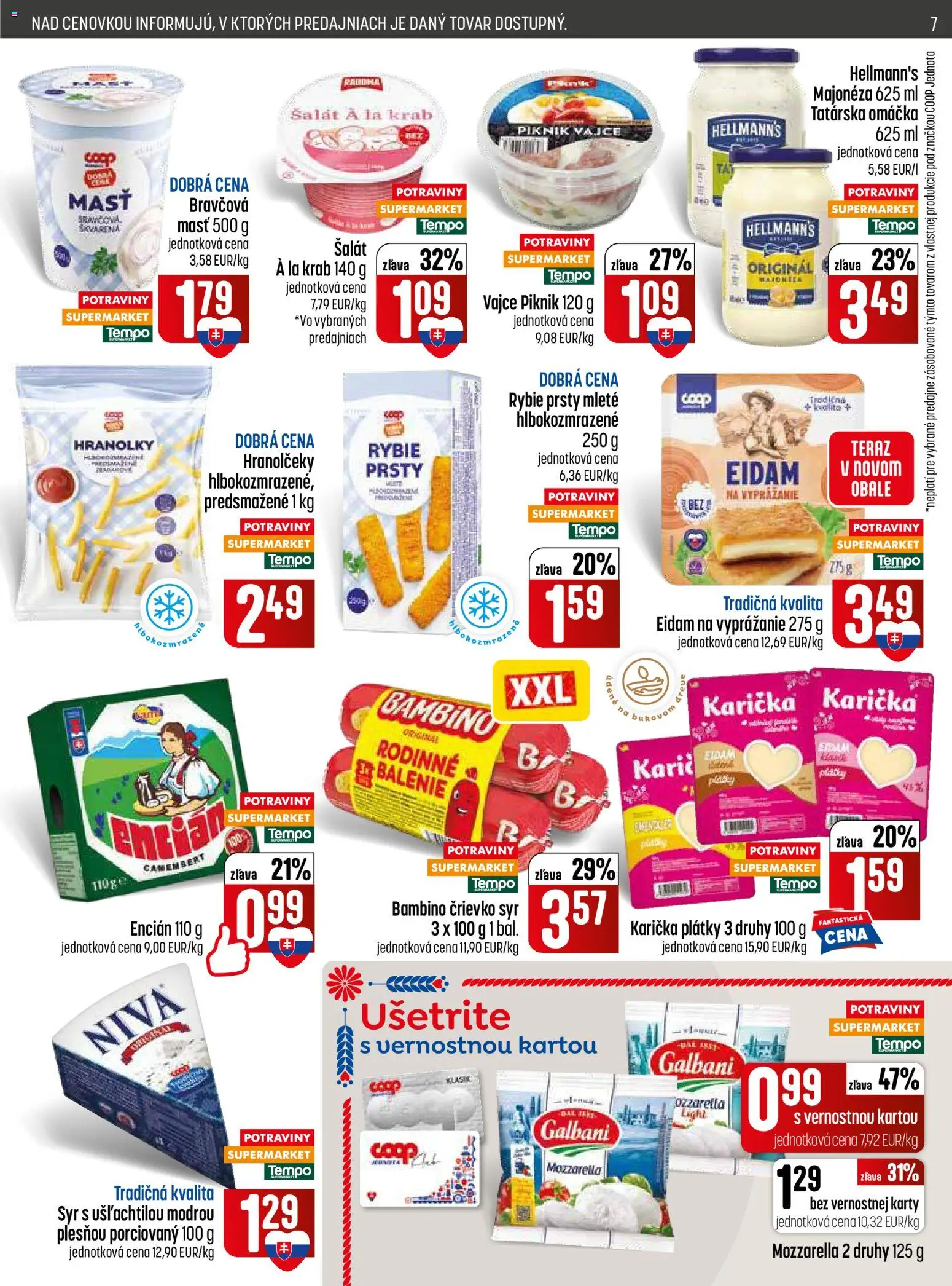 Nové COOP Jednota akcie – leták je platný od 25.06.2026 | Strana: 7 | Produkty: Eidam, Šalát, Encián, Tatárska omáčka