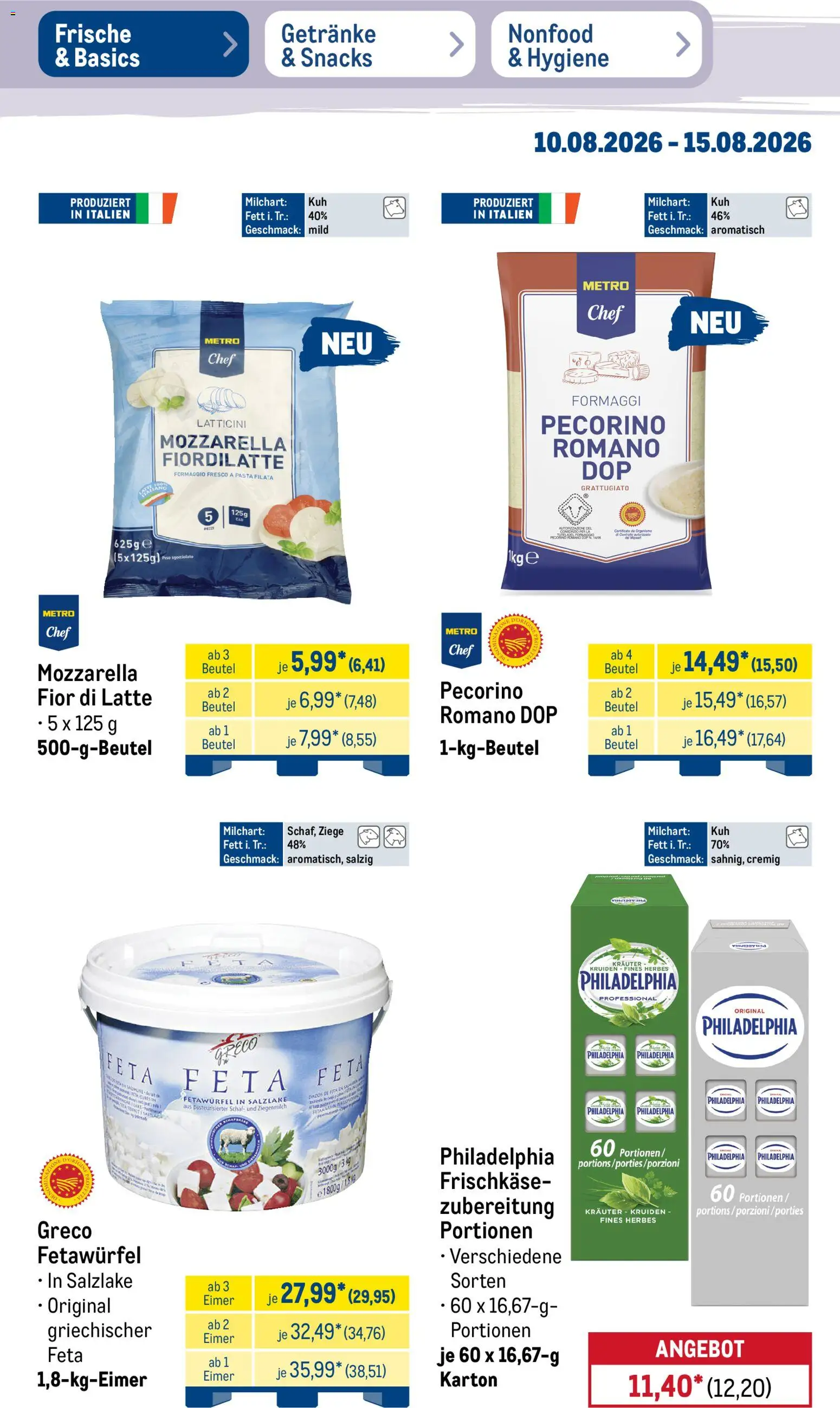 Metro Prospekt – gültig ab 10.08.2026 | Seite: 13 | Produkte: Feta, Philadelphia, Pasta, Frischkase