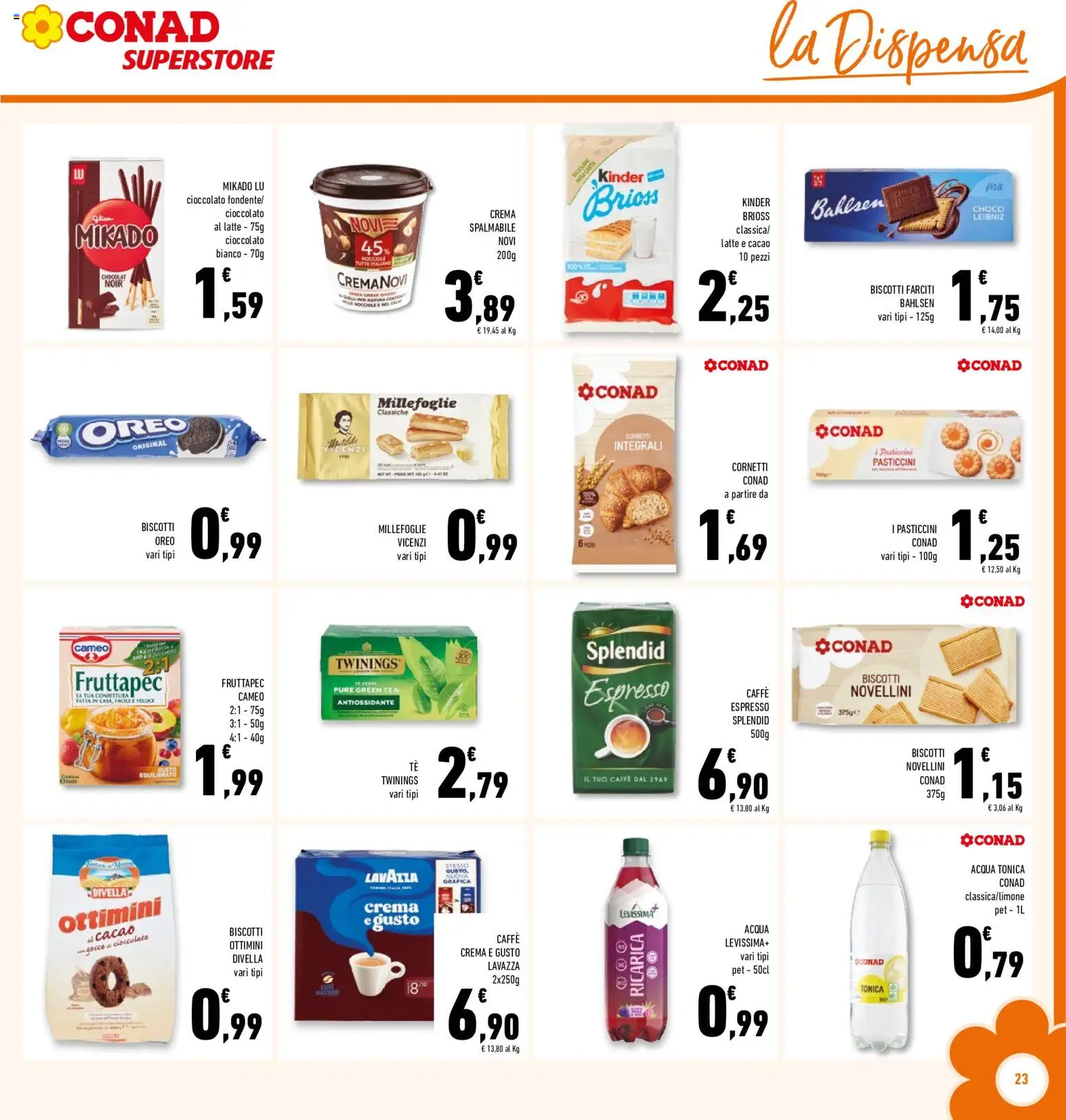 Volantino Conad del 20.05.2026 | Pagina: 23 | Prodotti: Acqua tonica, Biscotti, Acqua, Lavazza