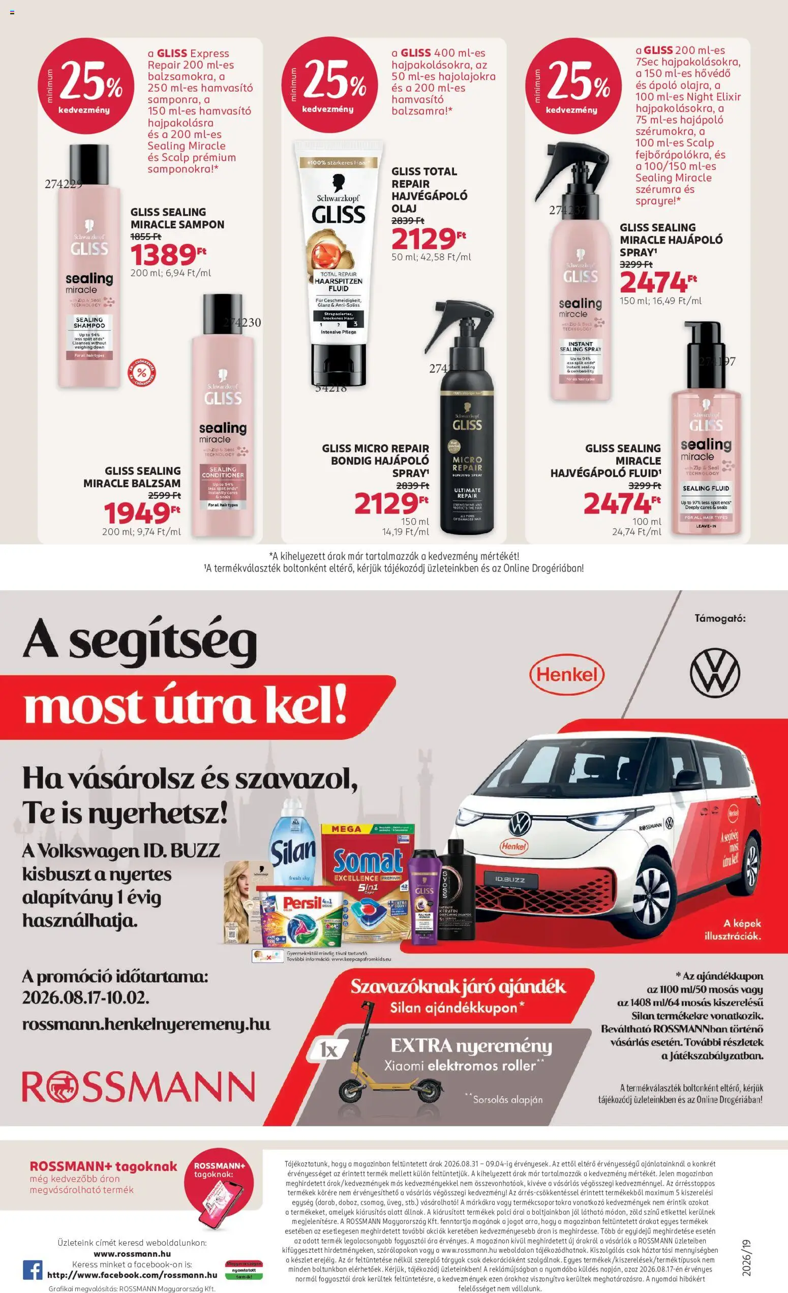 Rossmann akciós ujság - amely érvényes a következő dátumtól: 2026.08.31. | Oldal: 24 | Termékek: Elektromos roller, Silan, Sampon, Olaj