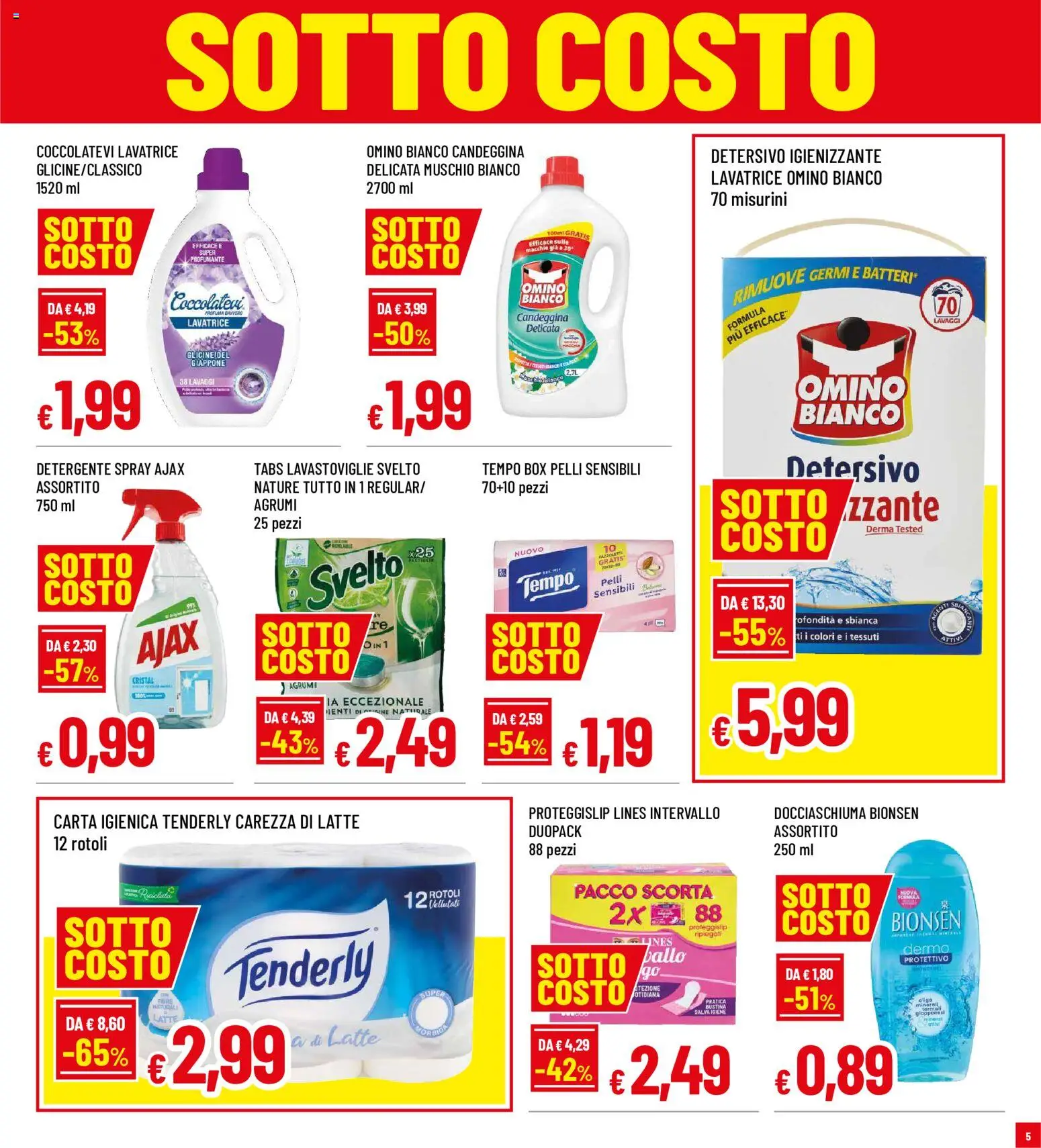 Volantino Famila del 14/09/2026 | Pagina: 5 | Prodotti: Candeggina, Latte, Agrumi, Lavatrice