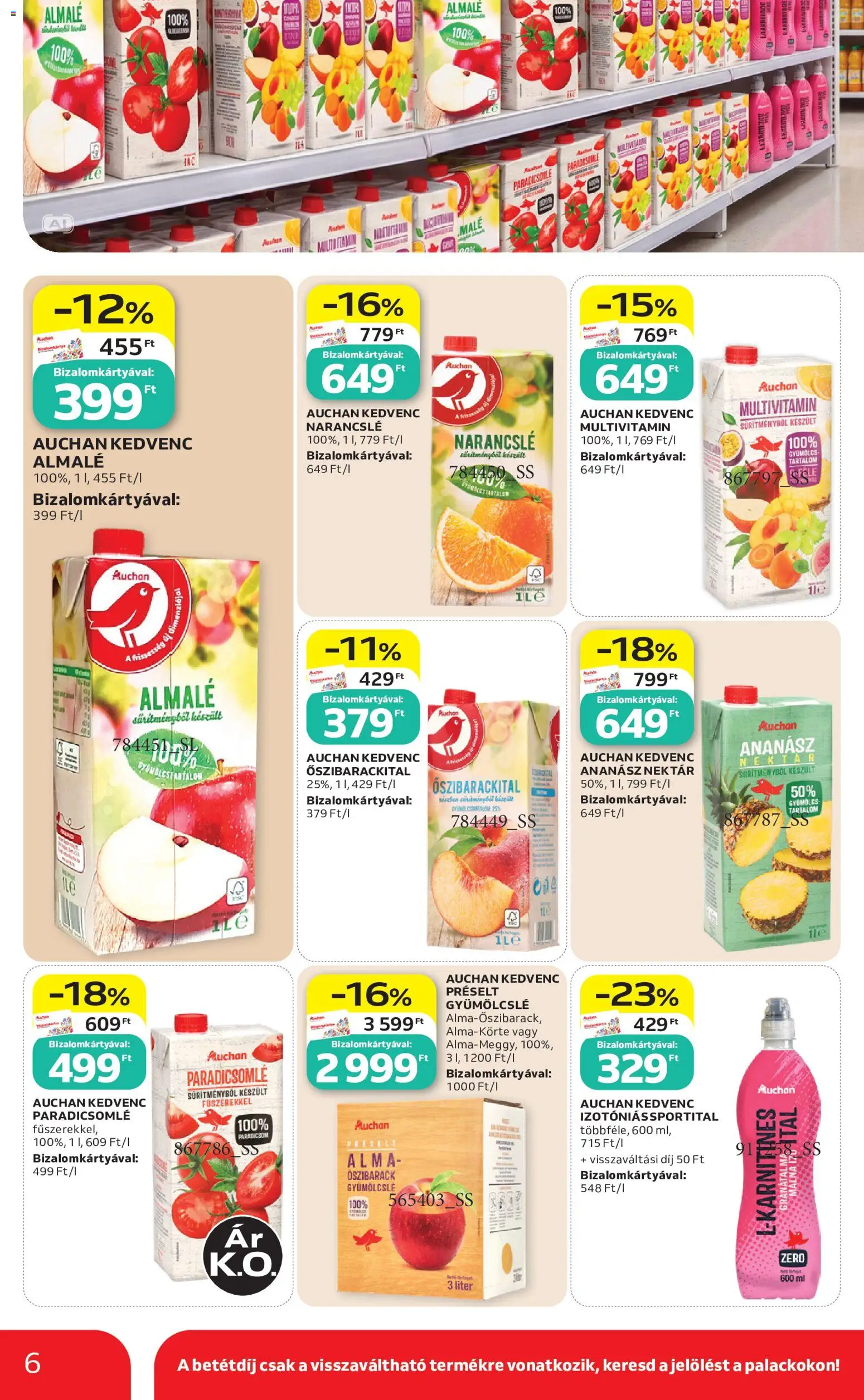 Auchan akciós ujság - amely érvényes a következő dátumtól: 2026.09.03. | Oldal: 6 | Termékek: Gyümölcs, Paradicsomlé, Alma, Almalé