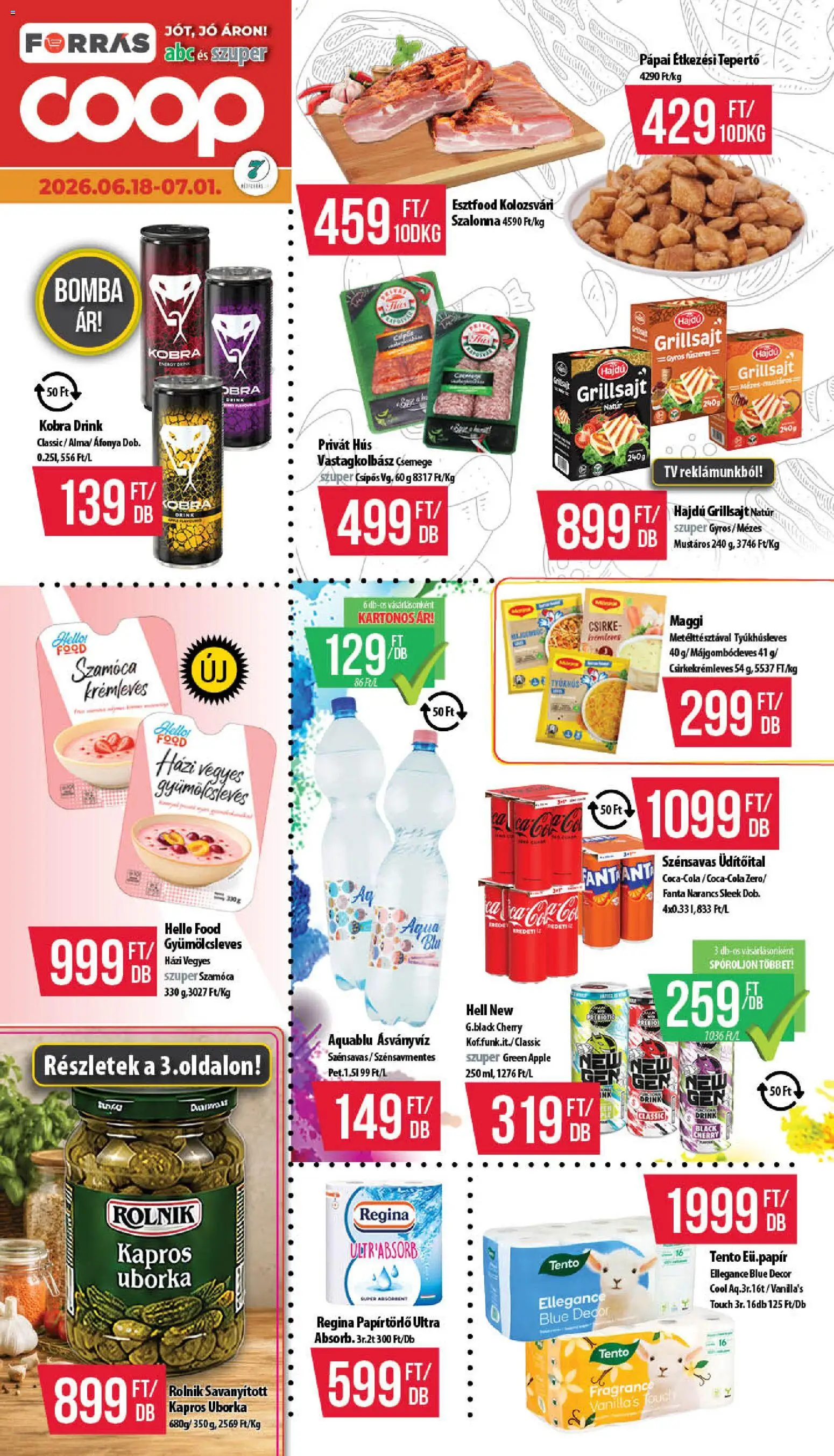 COOP akciós ujság - amely érvényes a következő dátumtól: 18.06.2026 | Oldal: 1 | Termékek: Áfonya, Grillsajt, Narancs, Uborka