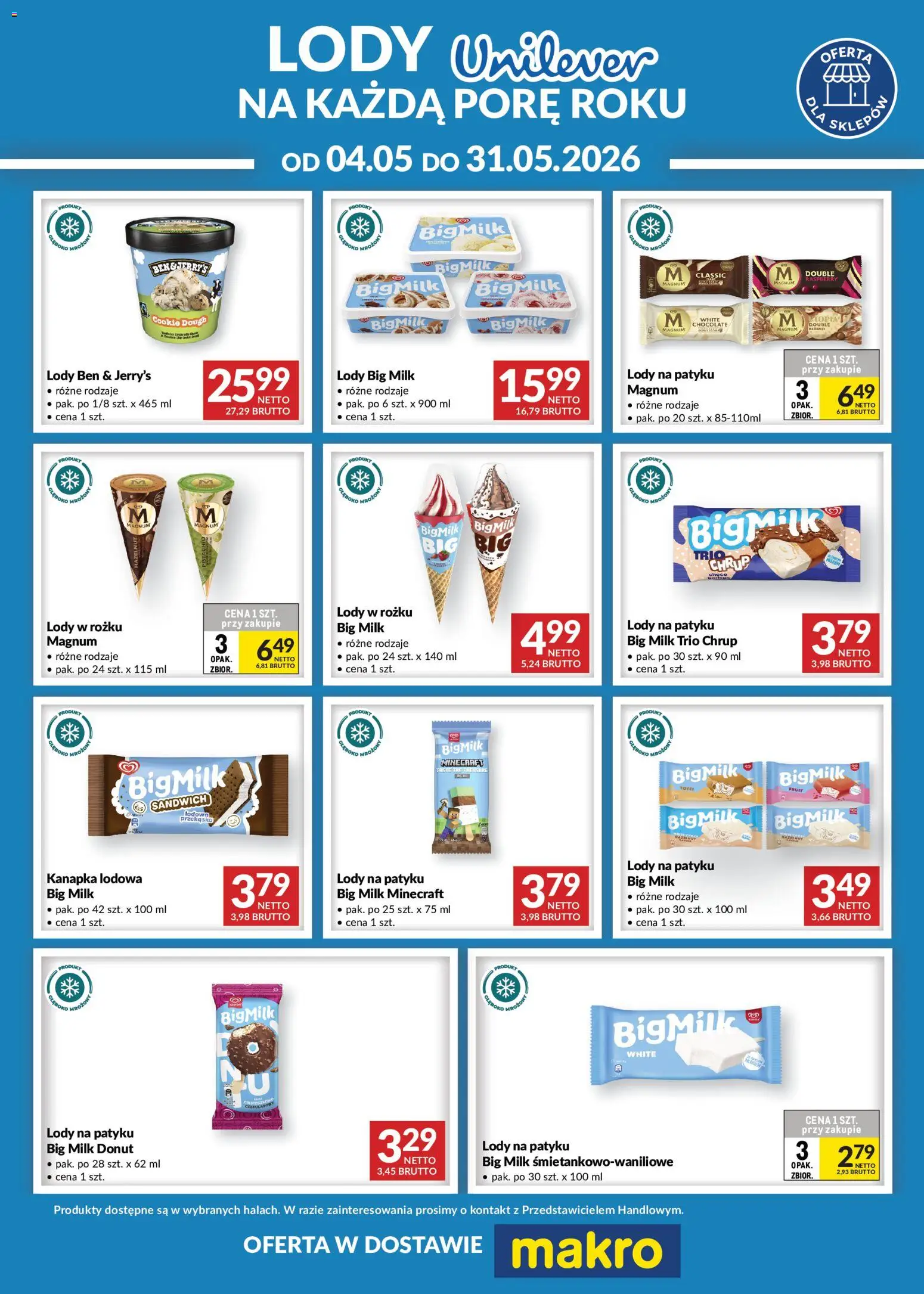 Makro gazetka - Lody Unilever od 04.05.2026 | Strona: 1 | Produkty: Sandwich, Lody na patyku, Donut, Lody