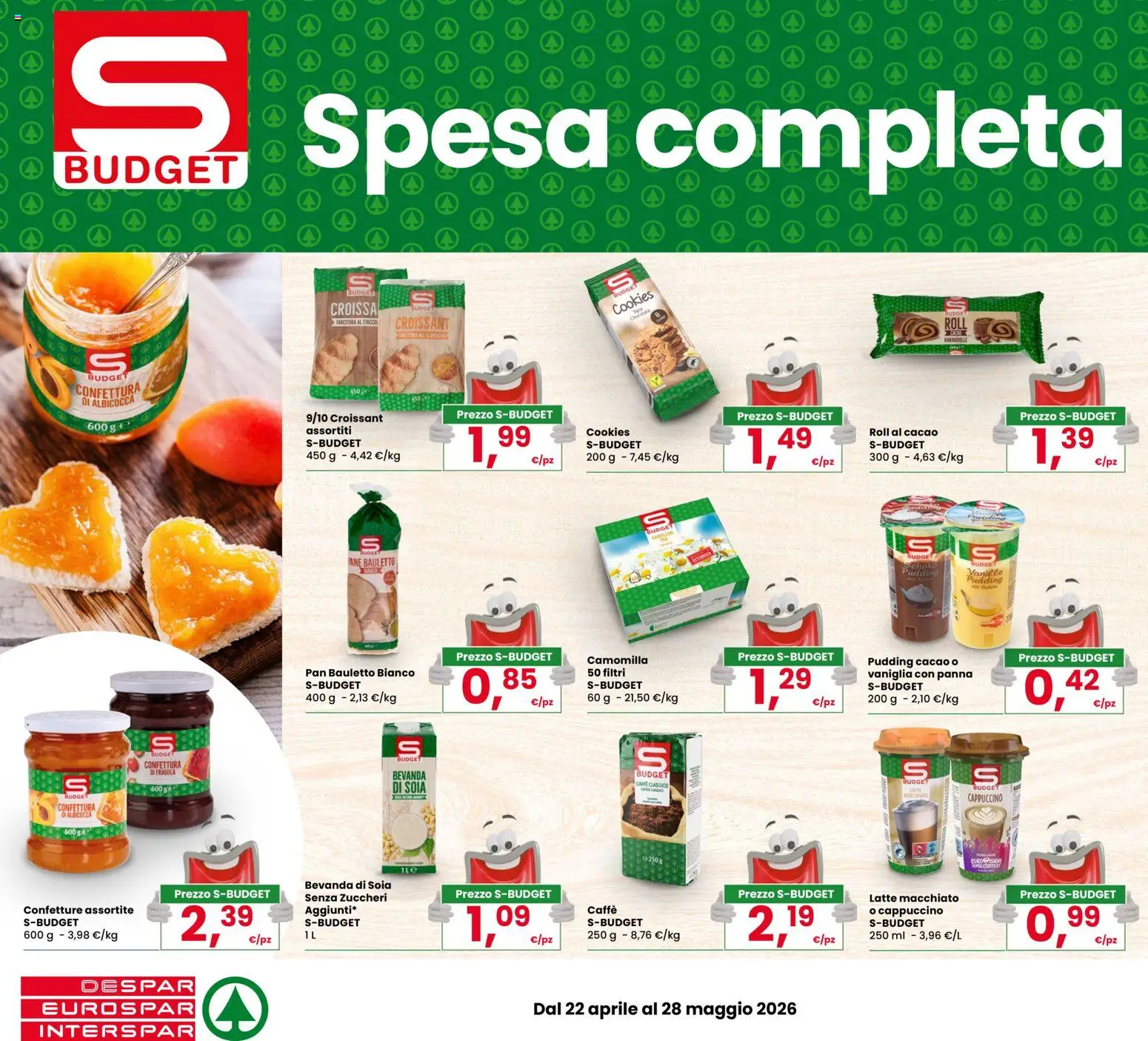 Volantino Despar del 22.04.2026 | Pagina: 4 | Prodotti: Latte, Croissant, Cacao, Bevanda di soia