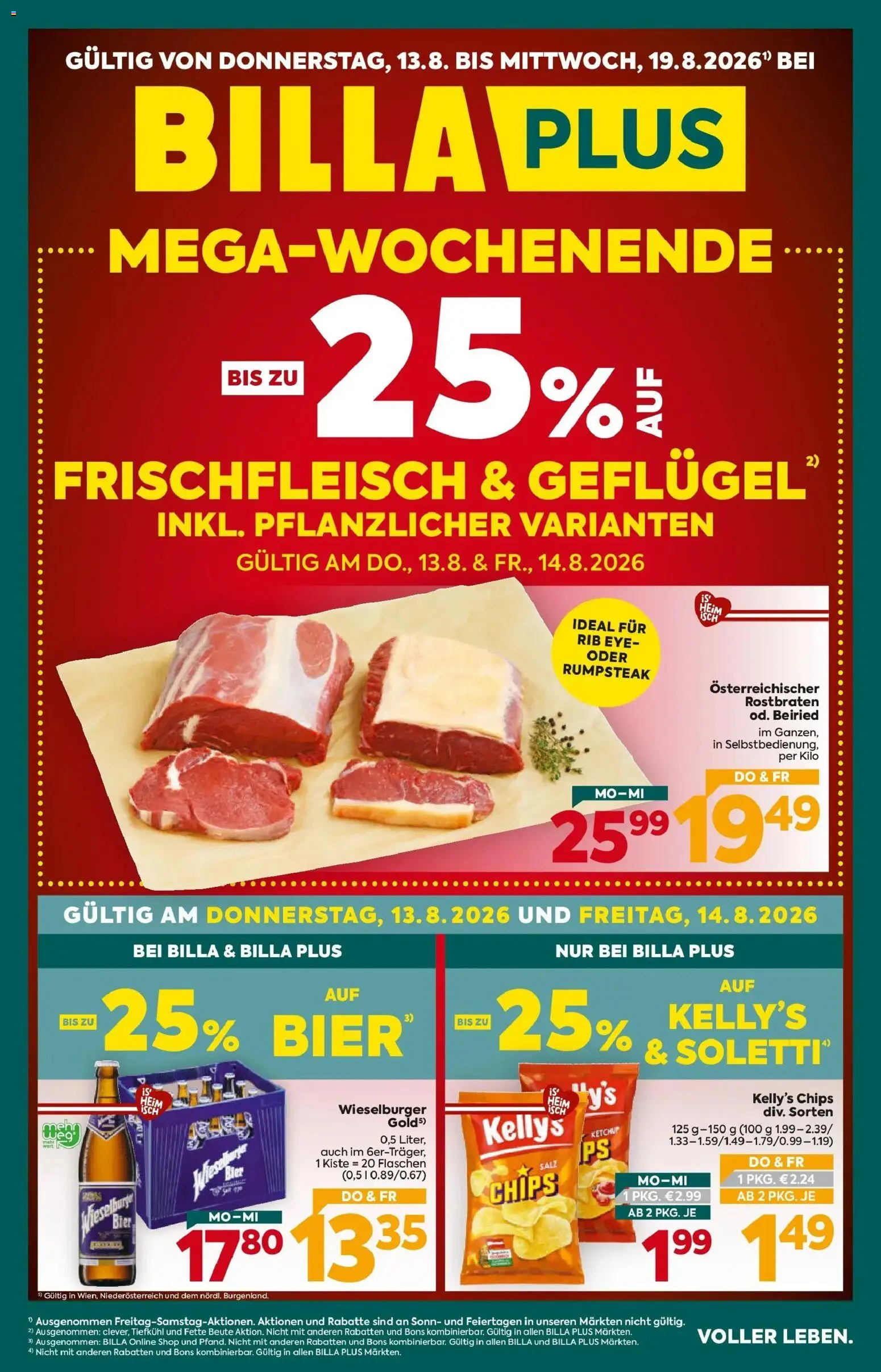 Billa Plus Flugblatt - Niederösterreich von 13.08.2026 - Aktuelle Angebote | Seite: 1 | Produkte: Chips, Ketchup, Salz, Bier