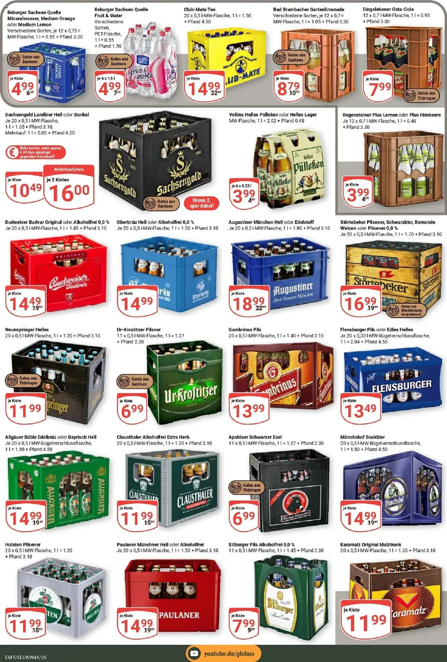 Globus Prospekt Mittelhausen (ab 05.10.2026) » Angebote online | Seite: 22 | Produkte: Pils, Himbeere, Budweiser, Paulaner