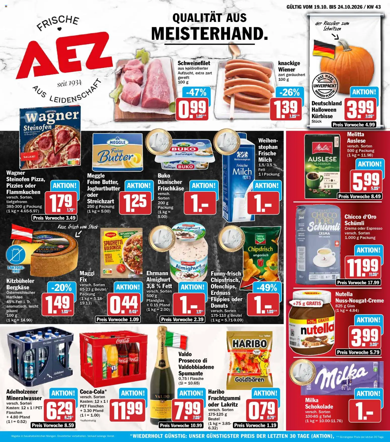AEZ Prospekt – gültig ab 19.10.2026 | Seite: 1 | Produkte: Coca cola, Haribo, Donuts, Frischkase